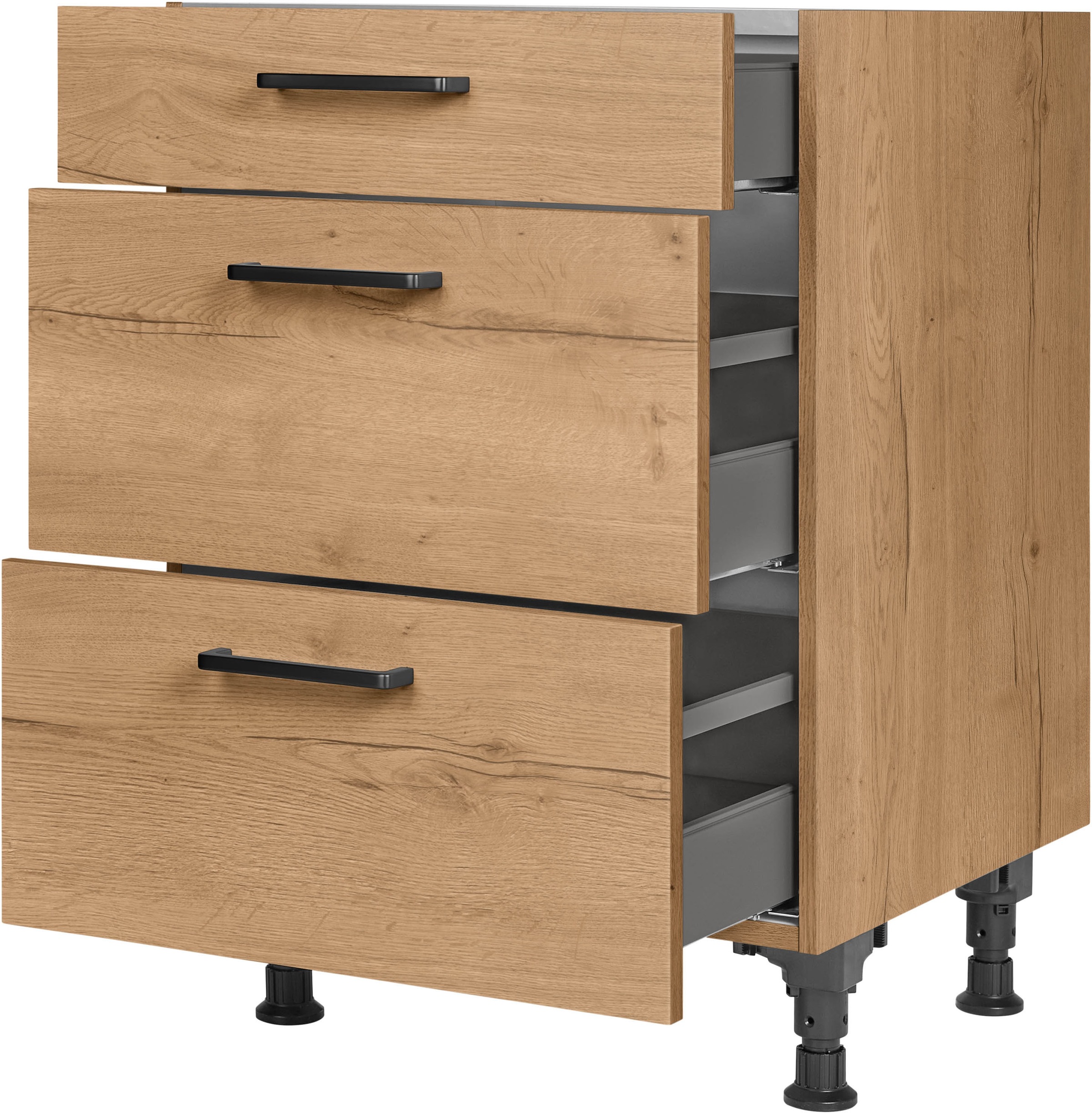 nobilia® Unterschrank »"Structura", vormontiert, mit höhenverstellbaren Sockelfüßen, in den«, Breiten 30, 45, 60 und 90 cm, mit Schubkasten und Auszügen