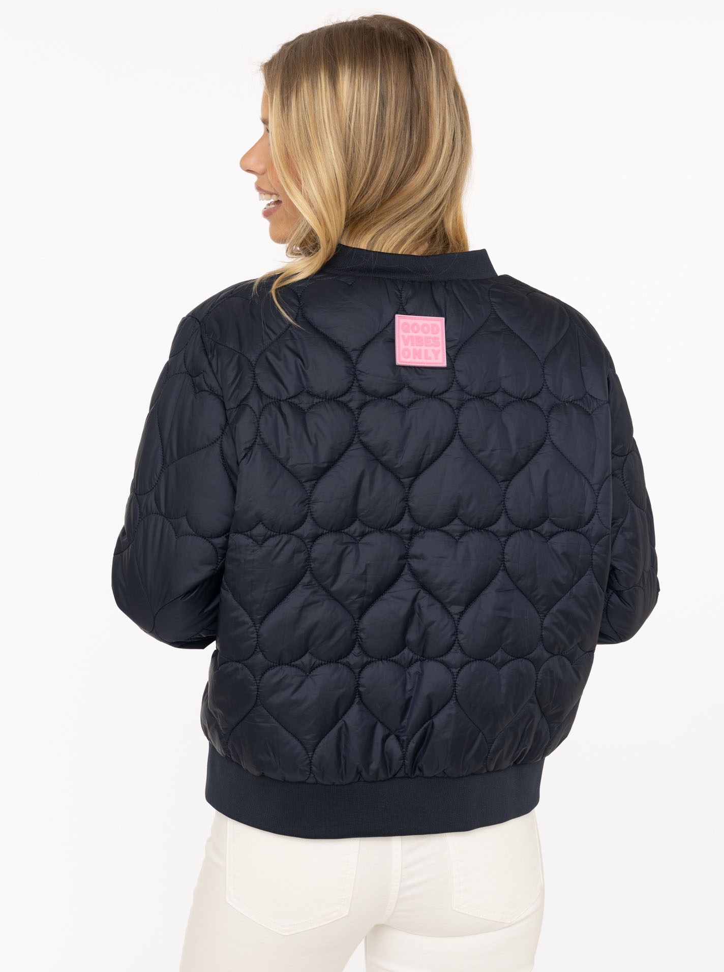 Zwillingsherz Bomberjacke ""Be Happy"" ohne Kapuze modisch, Kontrastdetails günstig online kaufen