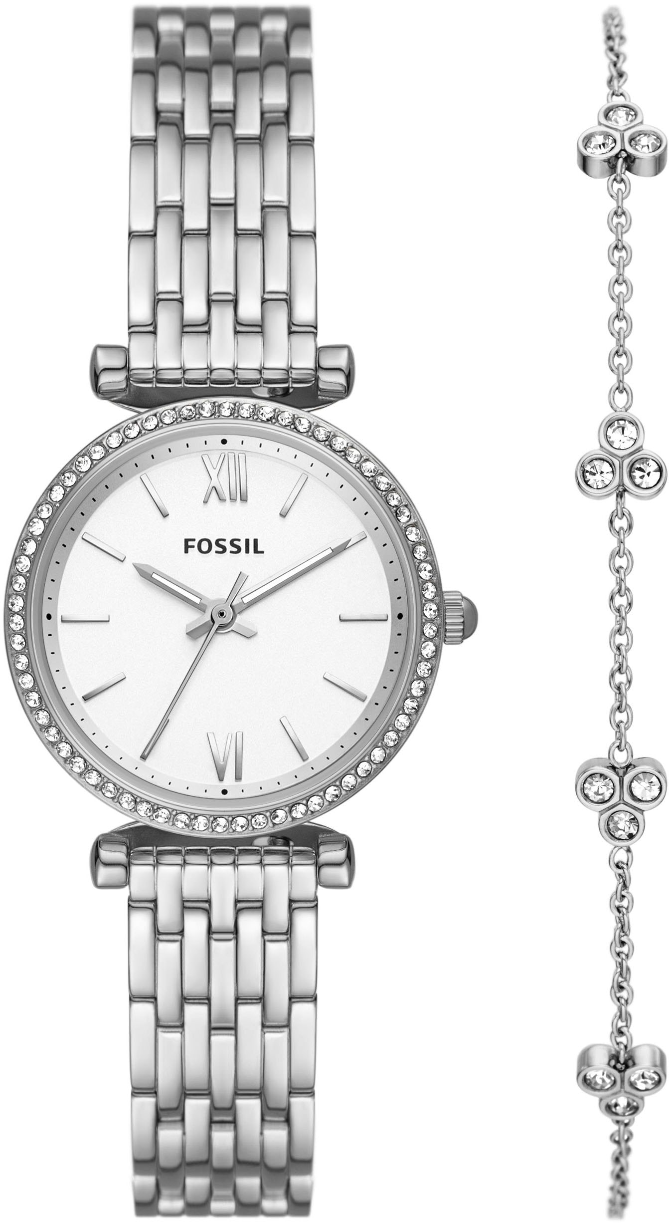 Fossil Quarzuhr »CARLIE, ES5315SET«, (Set, 2 tlg., mit Armband), Armbanduhr, Damenuhr, ideal auch als Geschenk