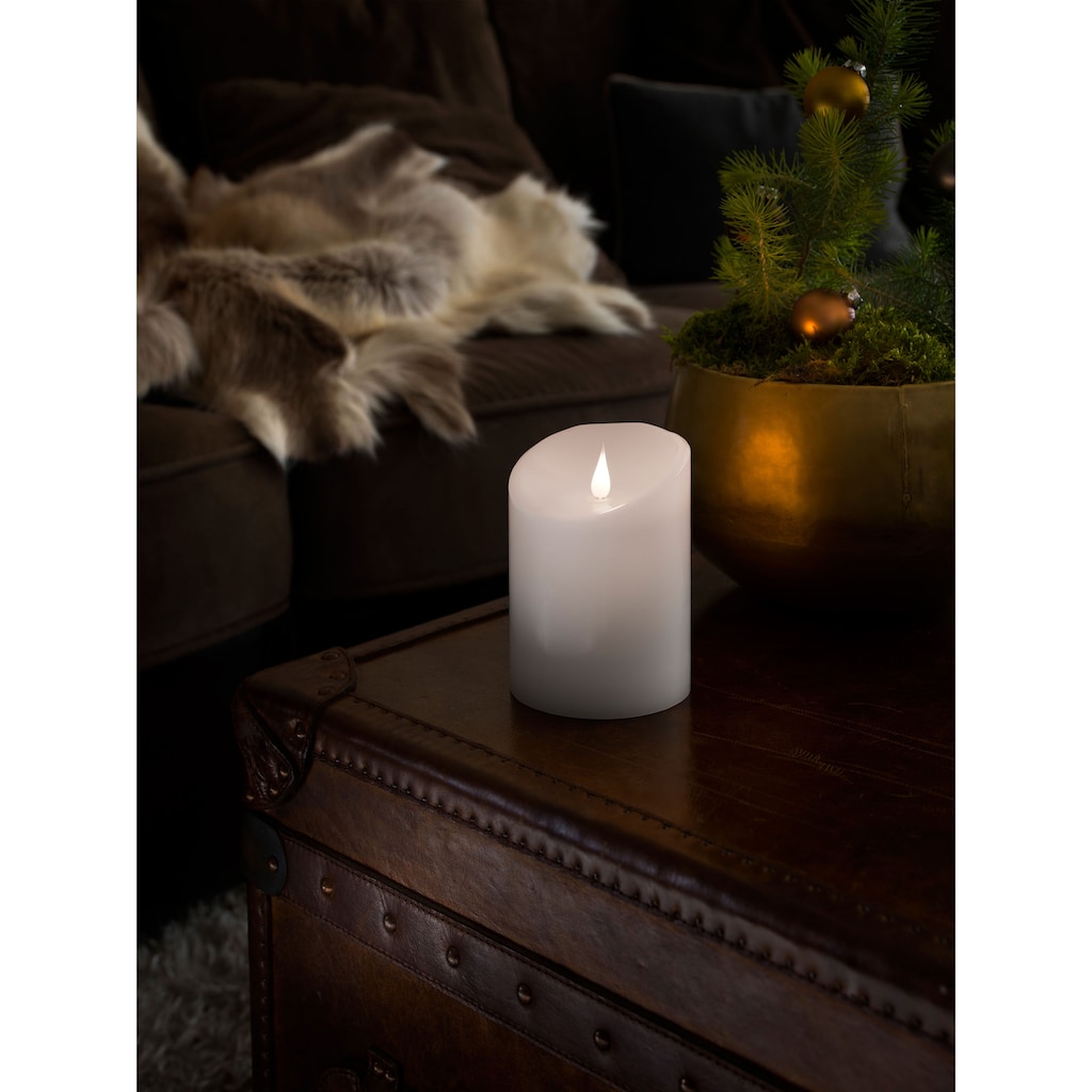 KONSTSMIDE LED-Kerze »Weihnachtsdeko«, LED Echtwachskerze, weiß, mit 3D Flamme, Ø 10 cm, Höhe: 14 cm