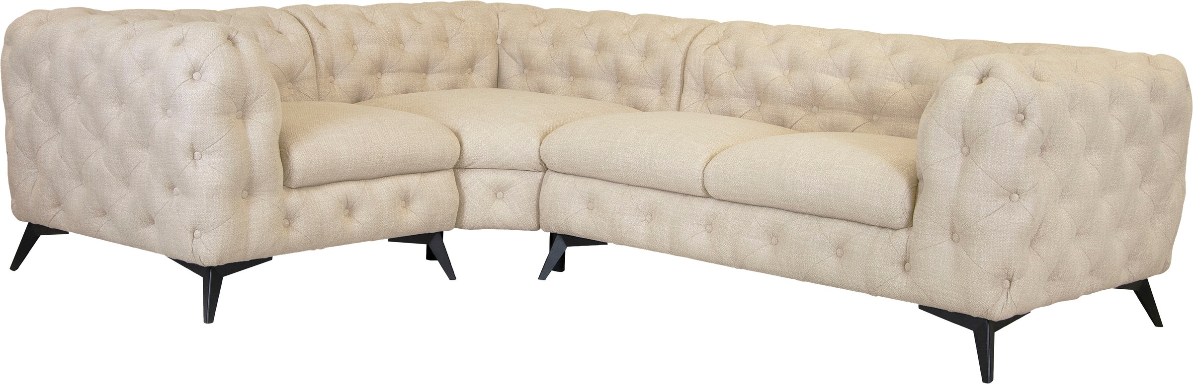 Leonique Chesterfield-Sofa »Ecksofa GLYNIS L-Form mit Wellenunterfederung, Maße B/T/H 264/204/75cm«, aufwändige Knopfheftung, moderne Chesterfield Optik, Fußfarbe wählbar