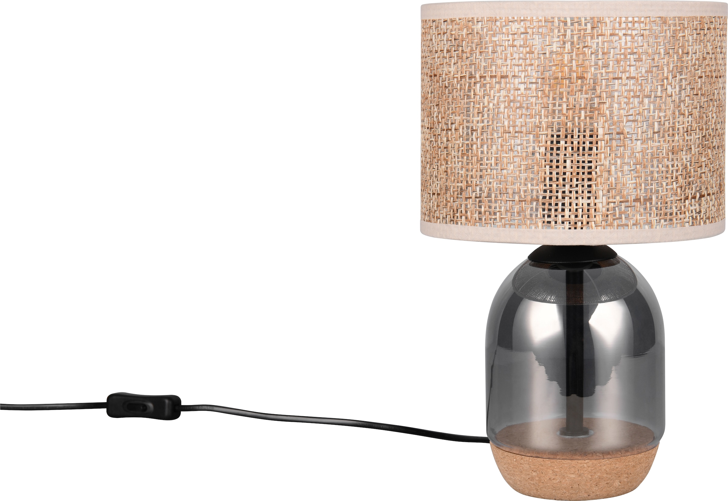 TRIO Leuchten Tischleuchte »TARA, Tischlampe, Fuß aus Glas & Kork, Lampenschirm aus Strohgeflecht« E27 1 Stk. warmweiß - kaltweiß exkl 1x E27 max 10W, Ø 25cm, Schnurschalter