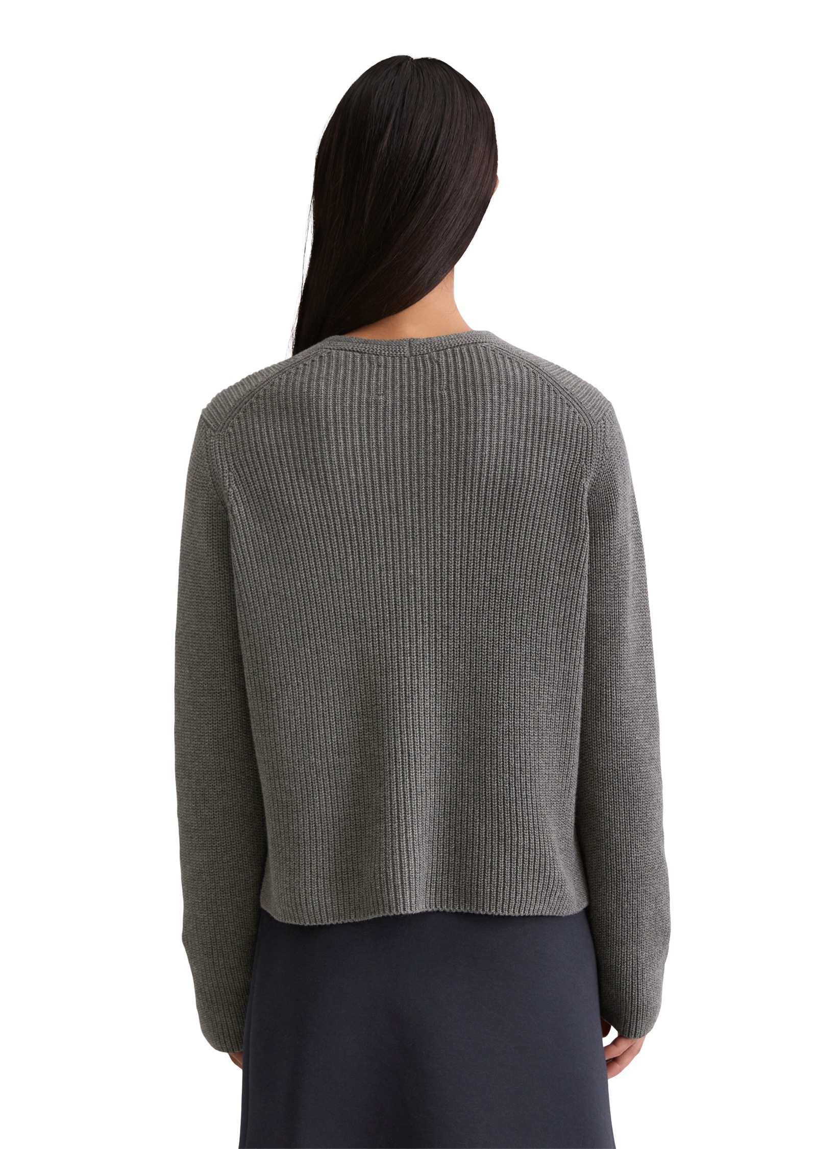 Cardigan MARC O'POLO "aus Heavy-Weight-Organic-Cotton", Damen, Gr. XL, warm granite melange, Obermaterial: 100% Baumwolle, unifarben, relaxed fit, V-Ausschnitt, Strickjacken 2