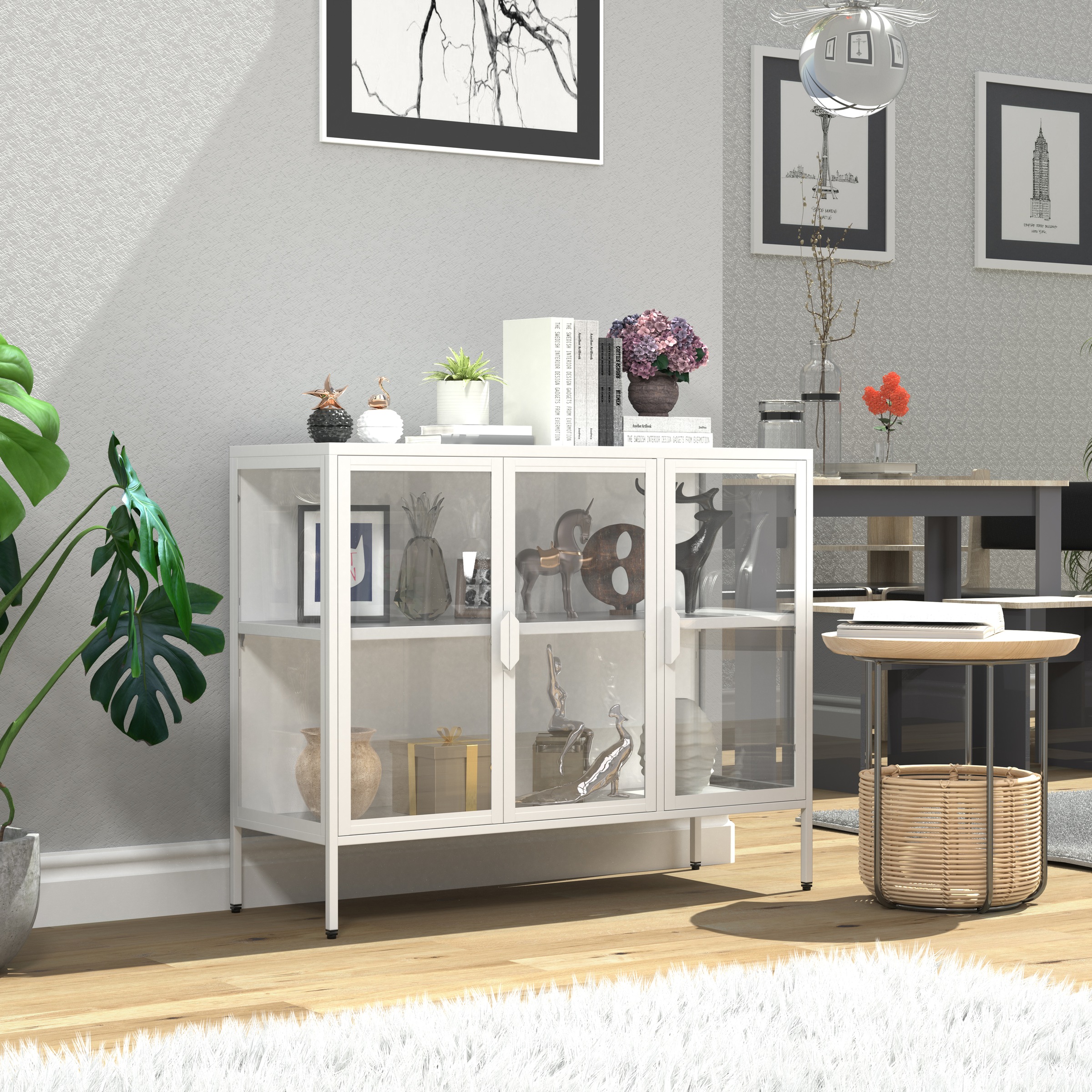 VCM Standvitrine »Stahl Glas Vitrine Sideboard Kommode Floka L«