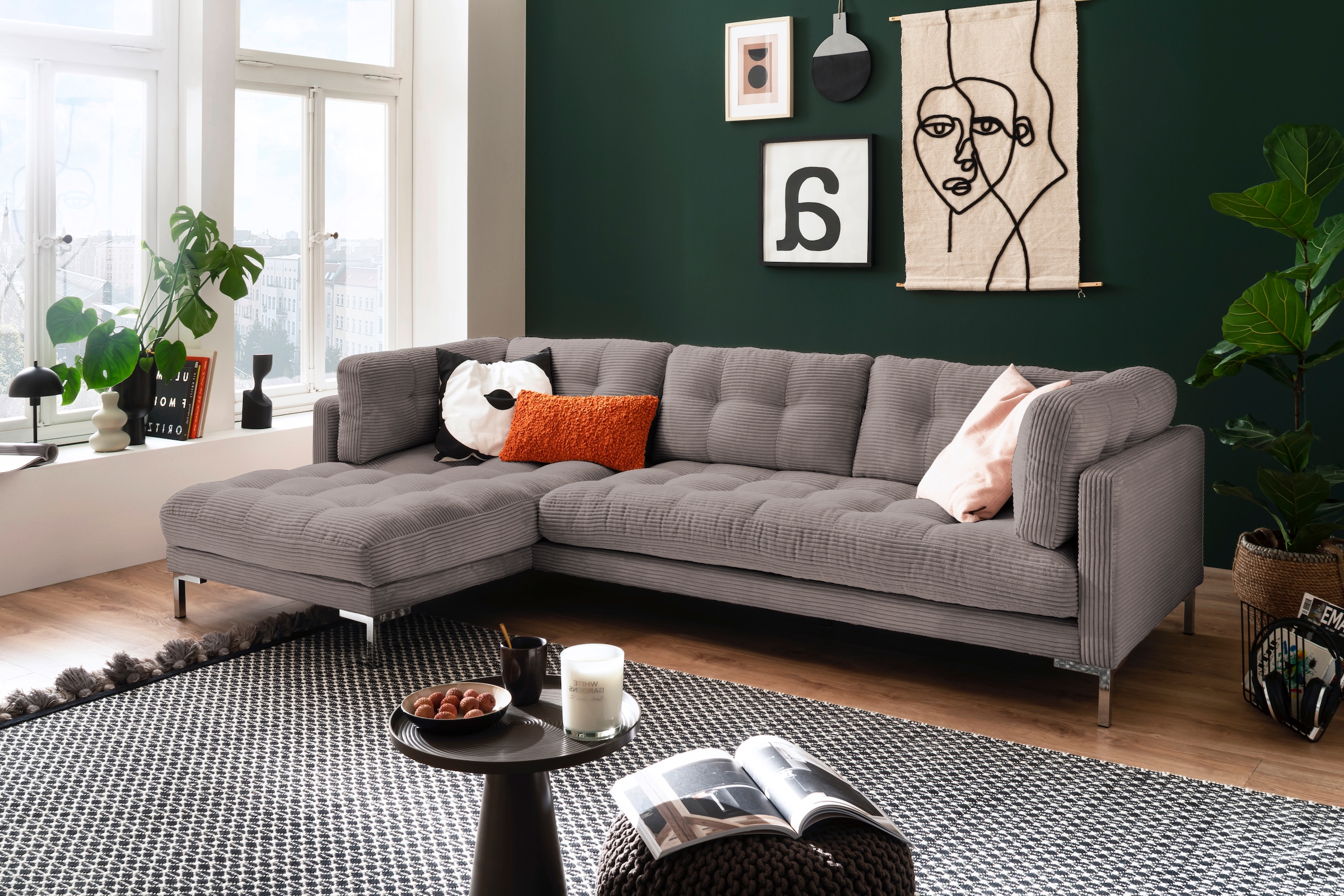 OTTO home Ecksofa "Landau L-Form" in Cord-Stoff mit Metallfuß