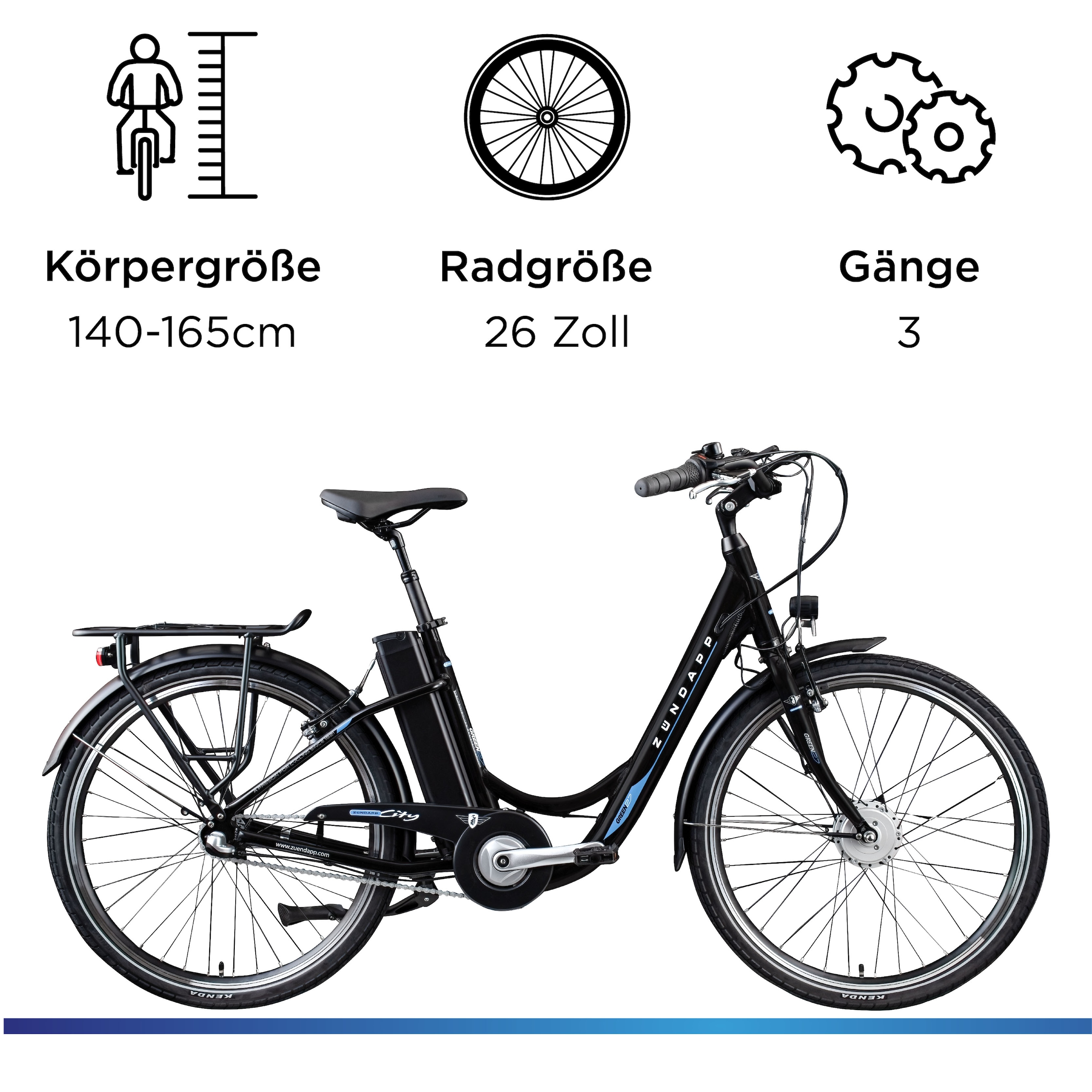 Zündapp »Green 2.7« 3 Gang Shimano Nexus Schaltwerk Nabenschaltung Frontmotor 250 W Pedelec, Elektrofahrrad für Damen u. Herren