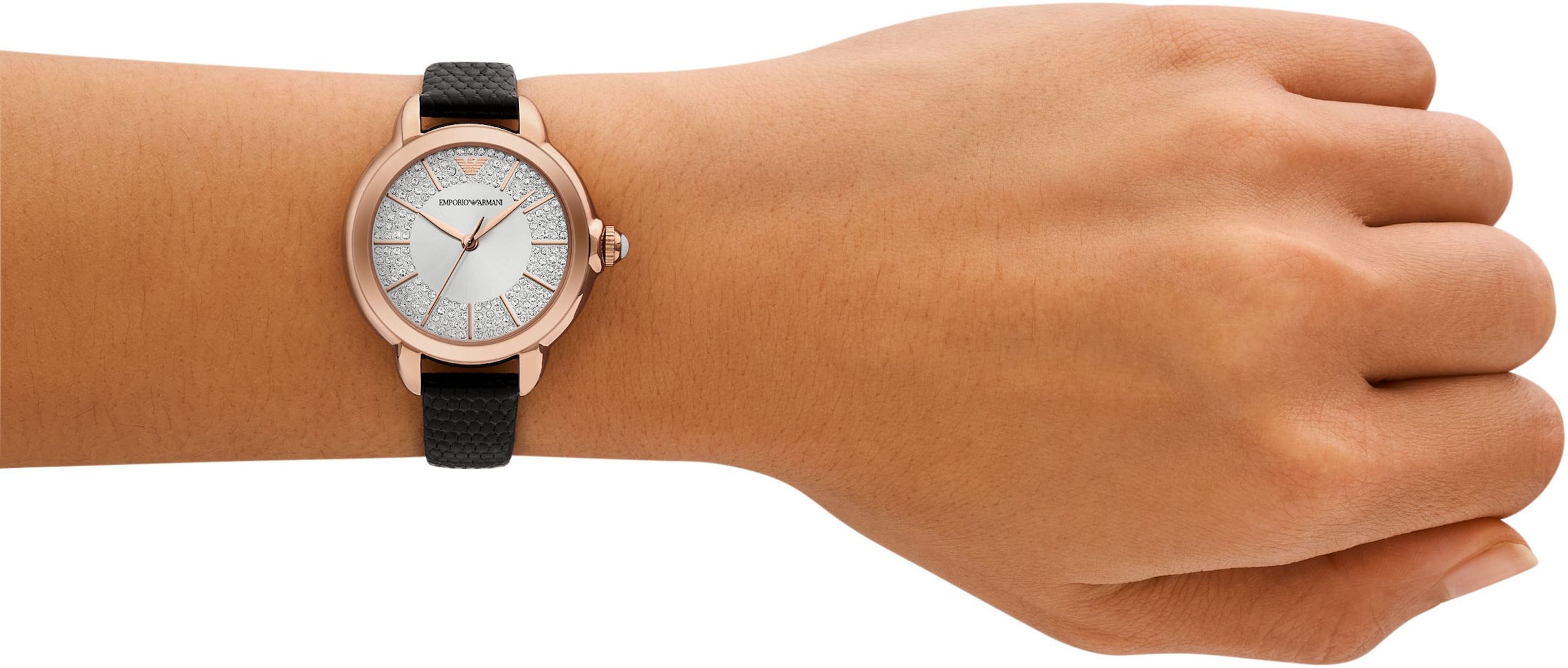 Emporio Armani Quarzuhr, Armbanduhr, Damenuhr, Lederarmband, analog