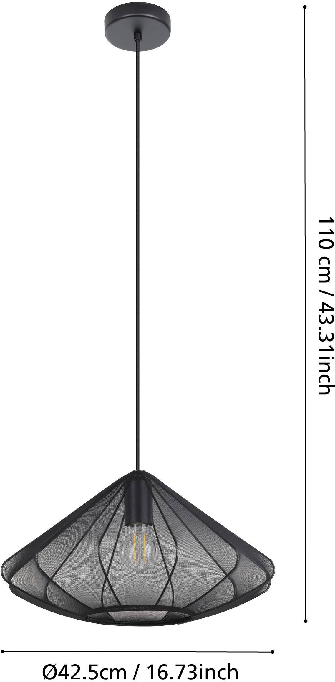 EGLO Hängeleuchte »Dolwen Hängelampe, Pendelleuchte, Esszimmerlampe Japanisch, E27, Lampe« E27 1 Stk. Hängeleuchte - H110 x Ø42,5 cm - schwarz - 1X40W exkl.