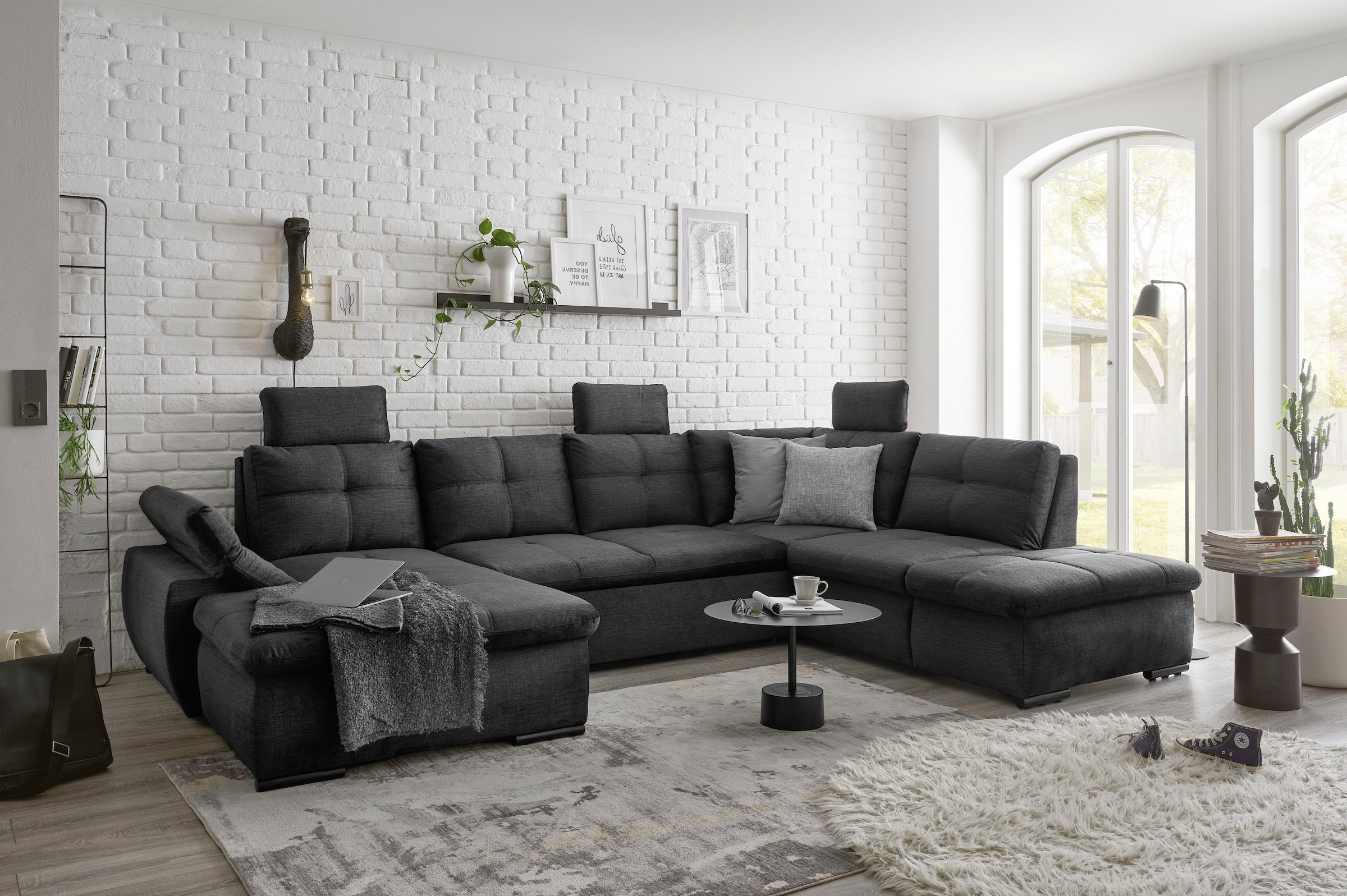 ED EXCITING DESIGN Wohnlandschaft »Alija U-Form«, frei im Raum stellbar, Schlaffunktion, Kopfstützen, Armteilverstellung
