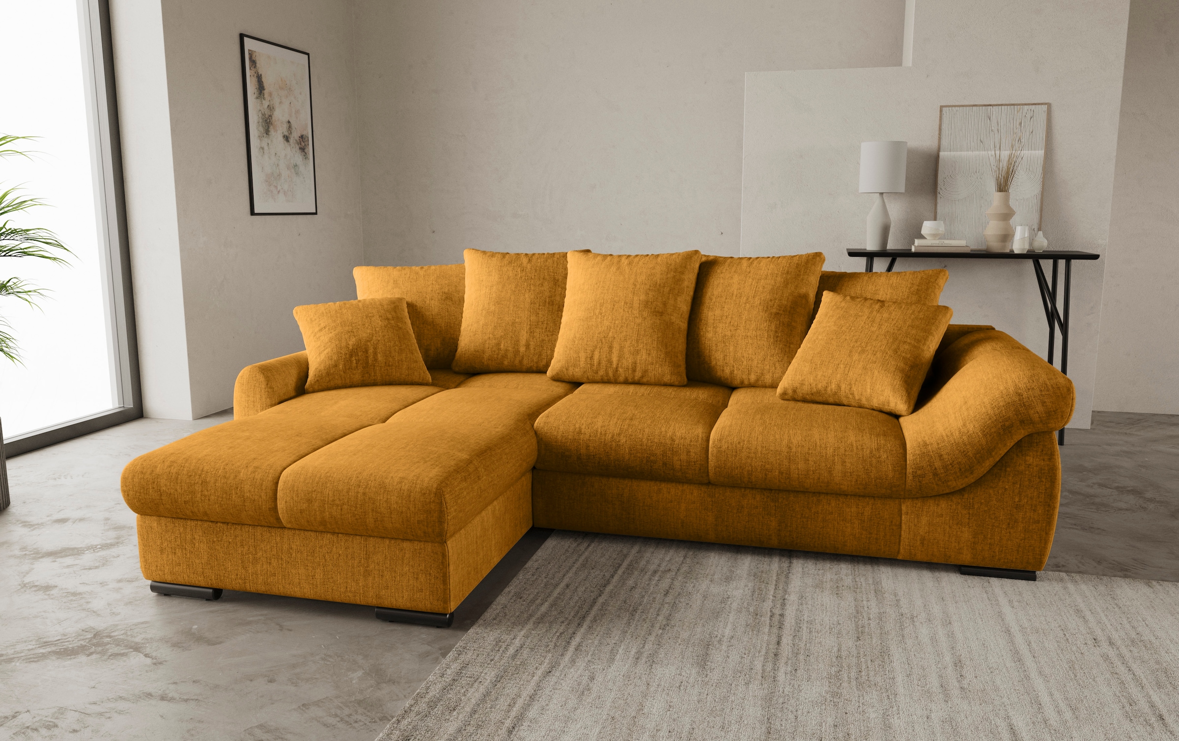 Mr. Couch Ecksofa »Livorno L-Form«, inkl. Hochschläfer-Bettauszug, XL-Bettkasten weiß beschichtet