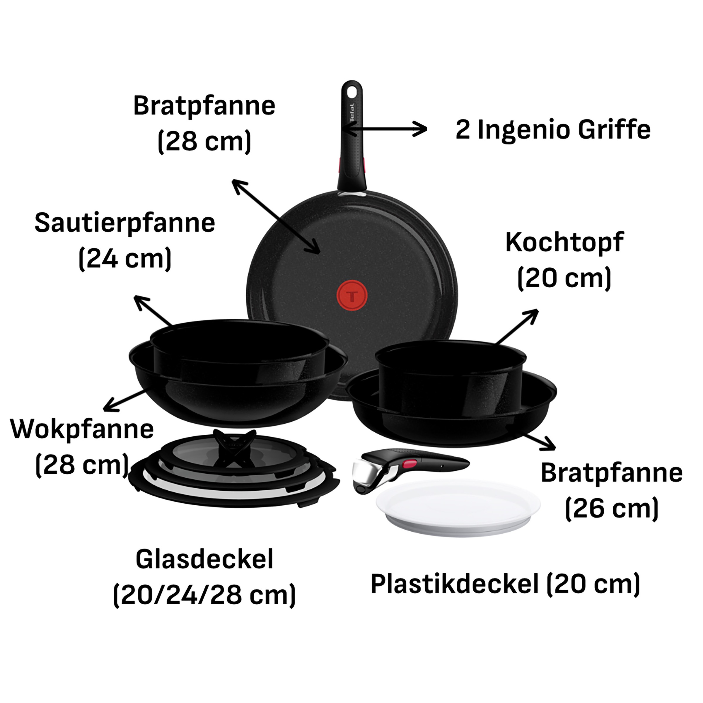 Tefal Pfannen-Set »Ingenio Excellence Keramik« Aluminium Set, 11 tlg. abnehmbarer Ingenio-Griff, Thermo-Signal, stapelbar, Induktion