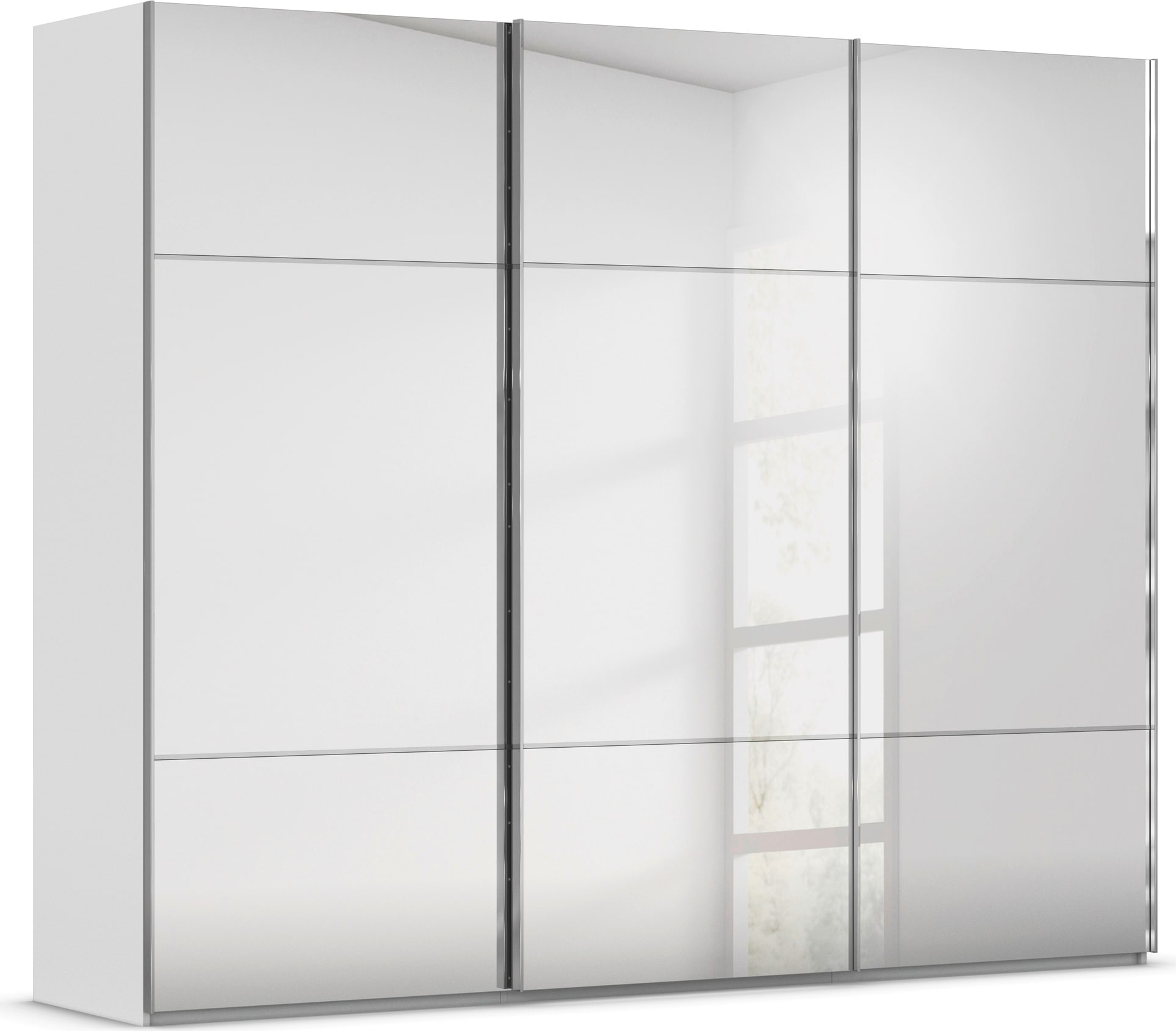 rauch Schwebetürenschrank "Kleiderschrank Schrank Garderobe Schlafzimmerschrank SCALE-TRIO" edle dreigeteilte Front mit 2 Zierleisten Spiegelfront MADE IN GERMANY