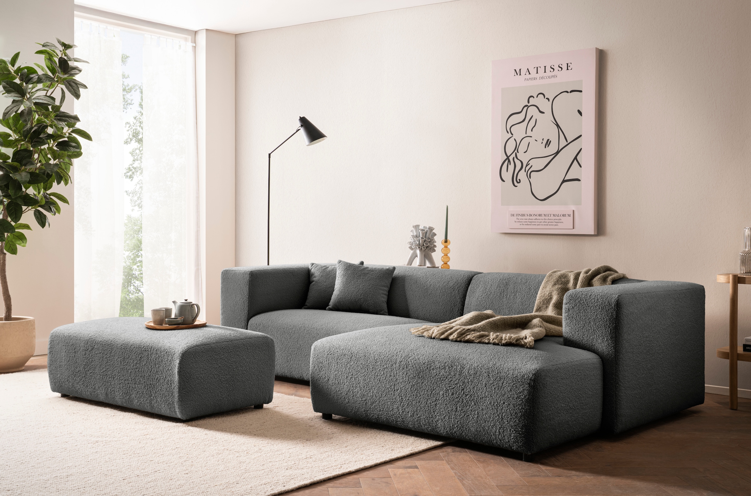 andas Polsterecke »BAKELS, Ecksofa-Set mit Hocker, L-Form mit Schlaffunktion«, Ecksofa-Set (incl. Hocker) im trendigen Megacord