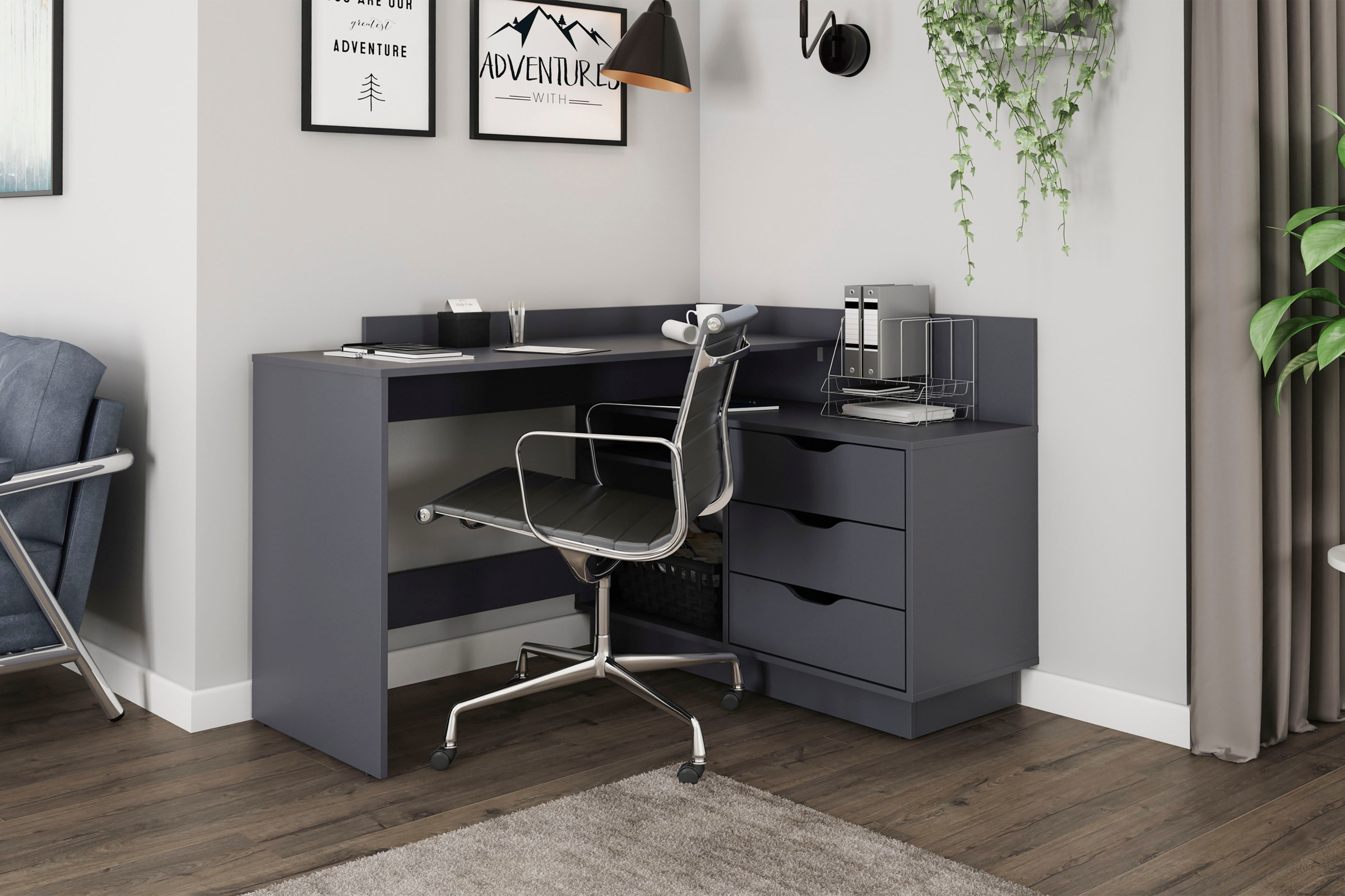 byLIVING Eckschreibtisch "Bern", mit viel Stauraum, Breite 129 cm, rechts o günstig online kaufen