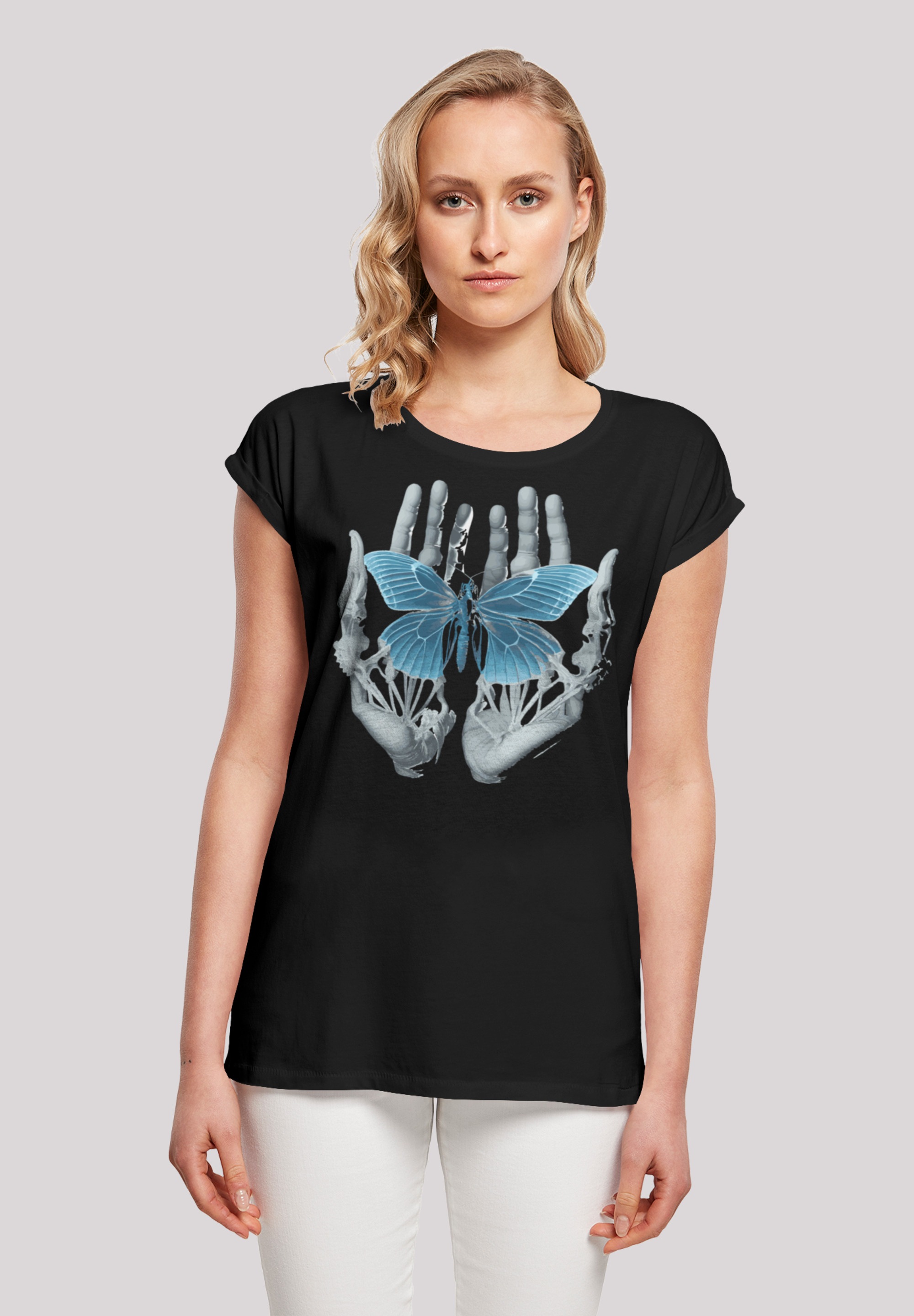 F4NT4STIC T-Shirt "Skelett Hände Schmetterling", Print