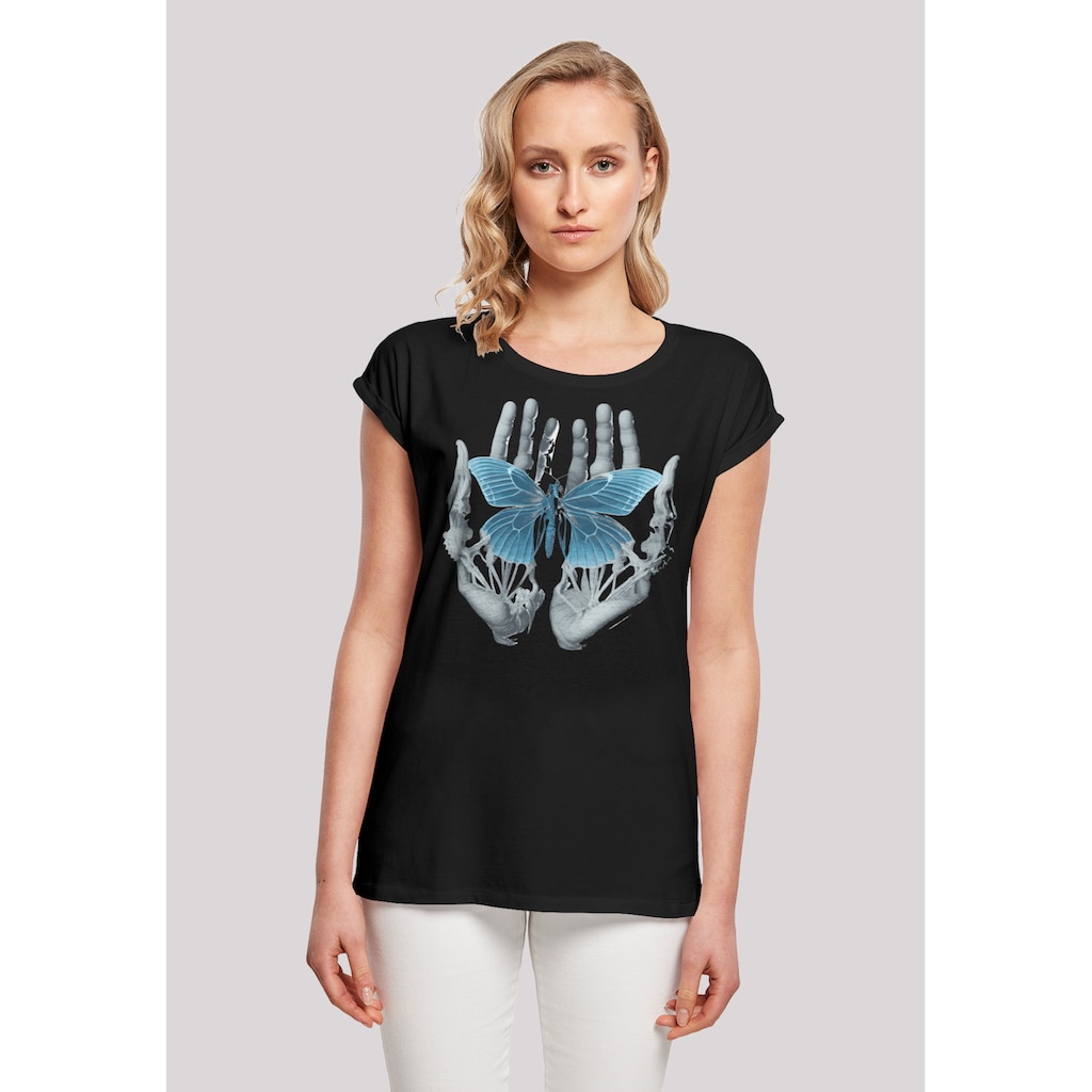 F4NT4STIC T-Shirt »Skelett Hände Schmetterling«