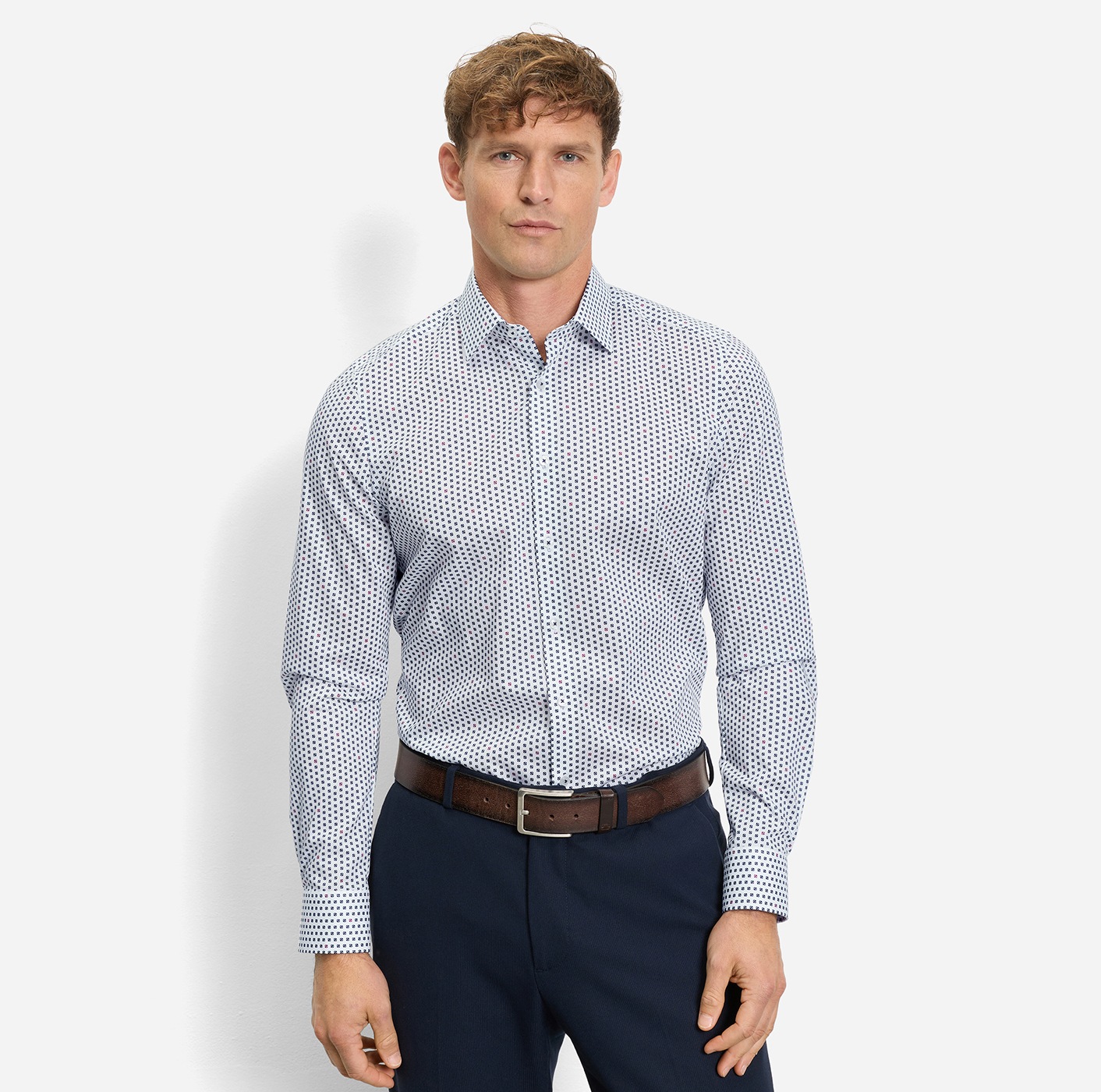 Langarmhemd OLYMP "Level 5", Herren, Gr. 42, N-Gr, weiß, Web, Obermaterial: 100% Baumwolle, gemustert, normal, 2-Knopf-Manschette, Hemden, body fit, Kentkragen, Businesshemd