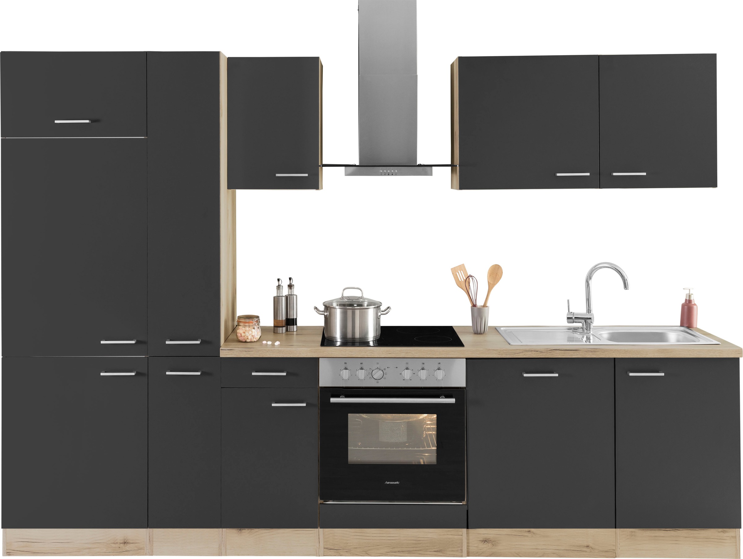 OPTIFIT Küchenzeile "Iver Breite 300 cm" mit Hanseatic E-Geräten, inkl. Kühlschrank