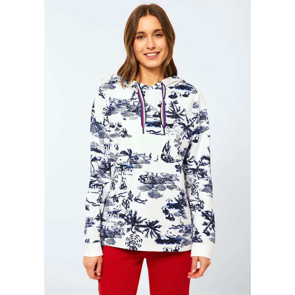 Damenmode Shirts & Sweatshirts Cecil Sweatshirt, mit kontrastfarbigen Tunnelzugbändern weiß-blau-gestreift
