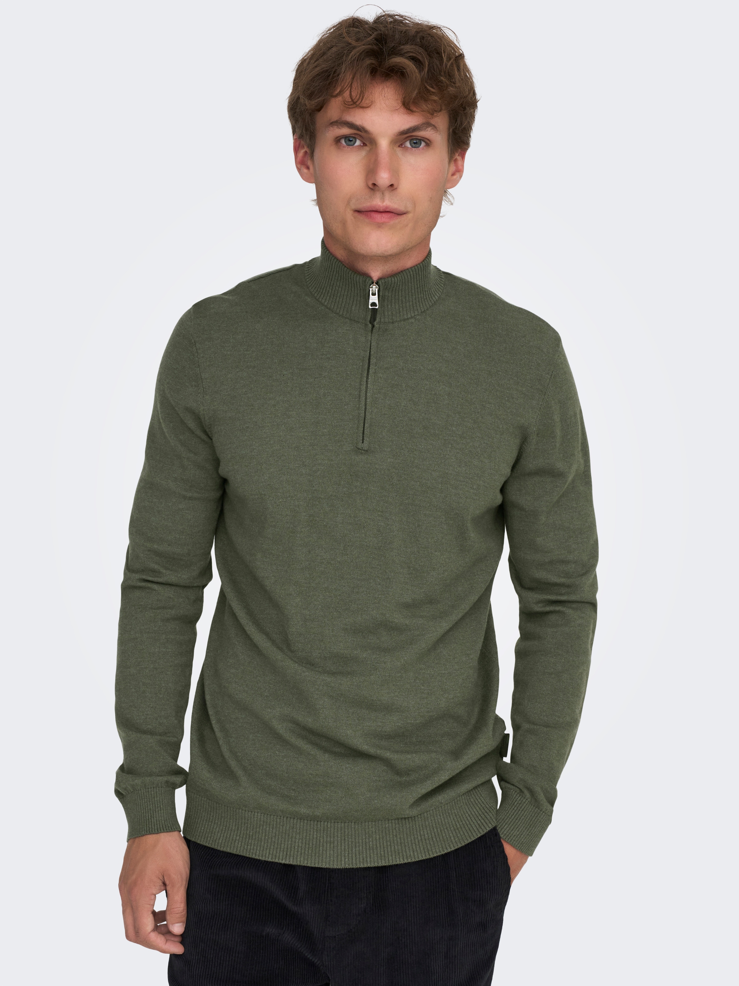 ONLY & SONS Troyer "ONSLOUI REG 12 MEL HALF ZIP KNIT NOOS" günstig online kaufen