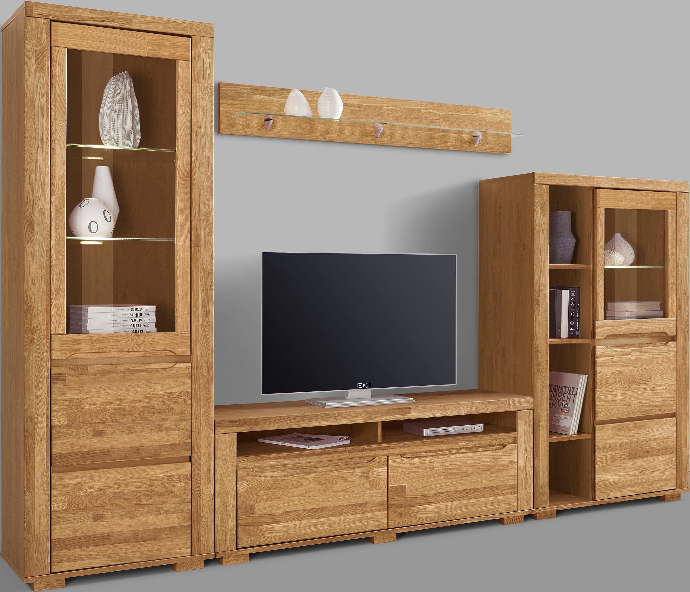 Wohnwand OTTO HOME, braun, Holzwerkstoff, Wohnzimmer, Kastenmöbel-Sets, "Denis", teilmassives Holz