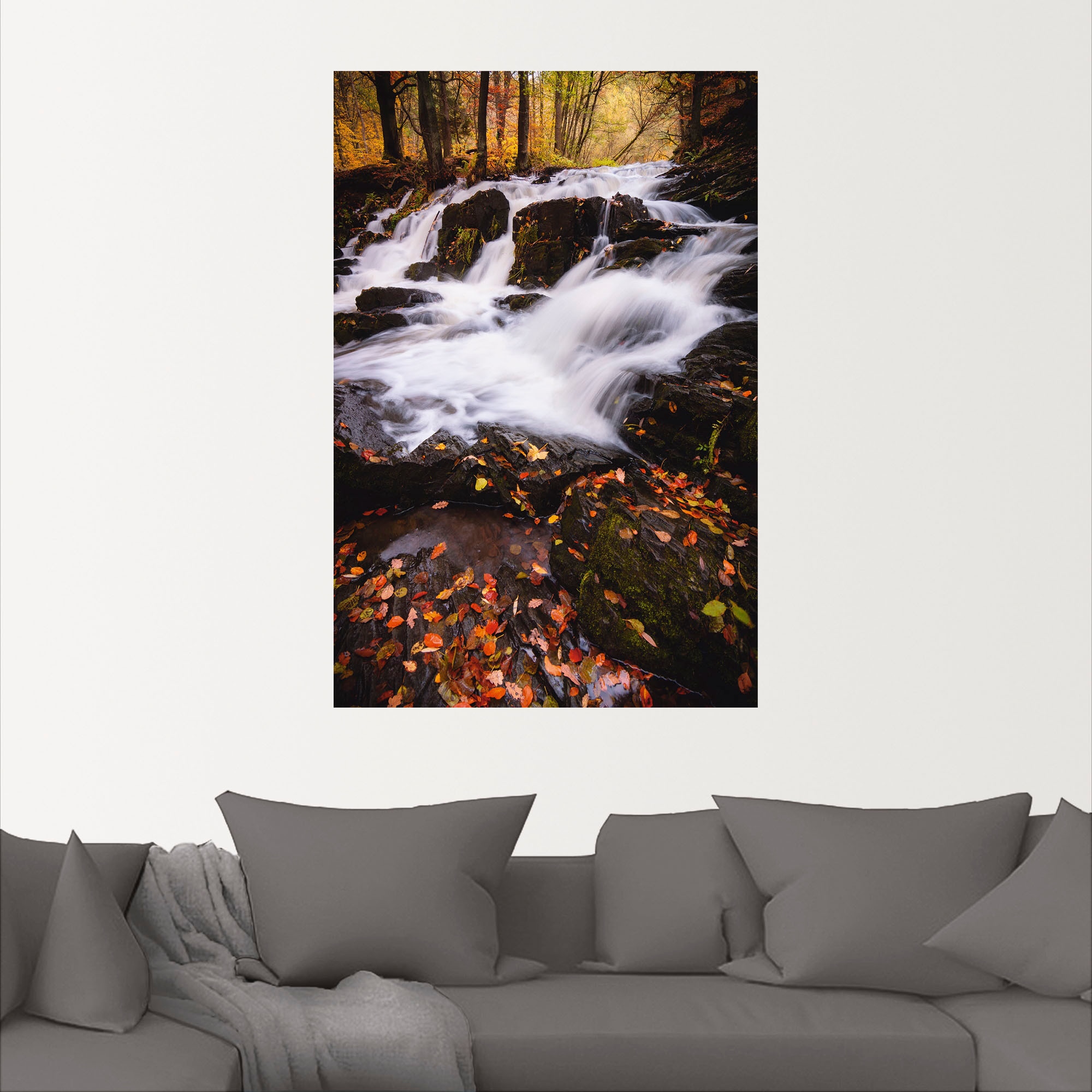 Artland Wandbild »Wasserfall im Herbst«, Wasserfallbilder, (1 St.), als Alubild, Leinwandbild, Wandaufkleber oder Poster in versch. Größen