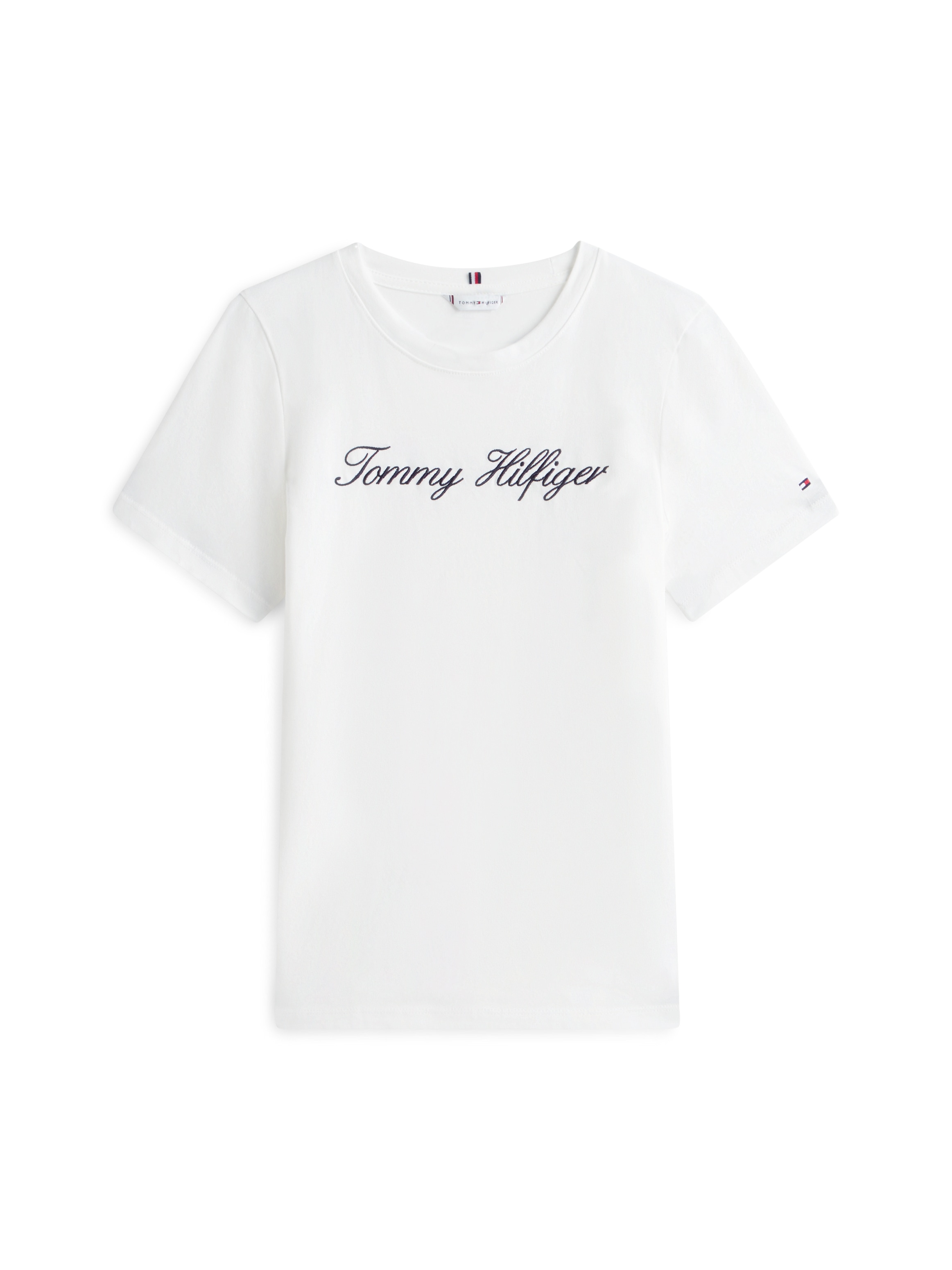 Tommy Hilfiger T-Shirt »NOS SCRIPT REGULAR C-NK SHORT SLEEVE« mit Rundhals und kontrastfarbener Stickerei, Regular Fit