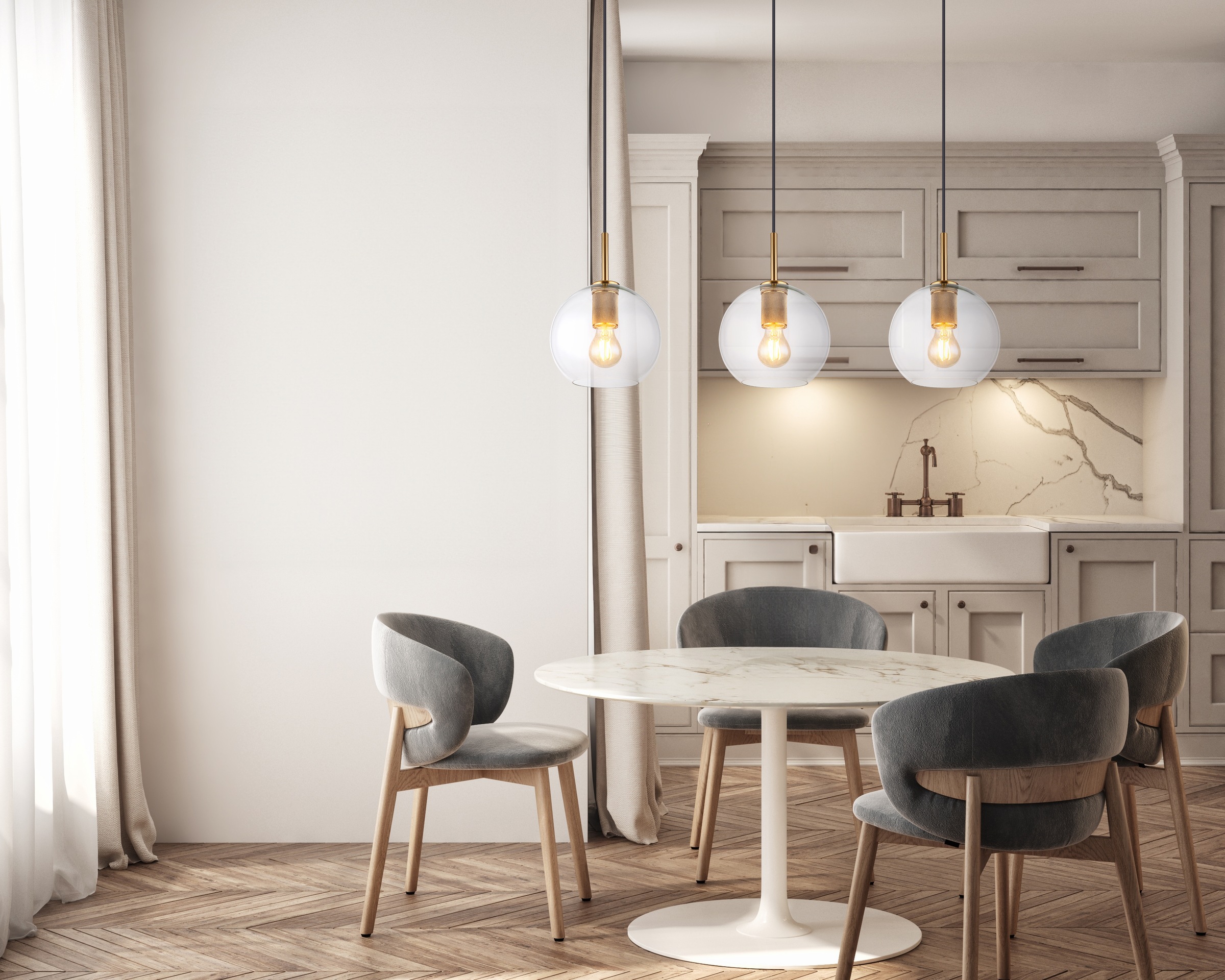 GLOBO LIGHTING Hängeleuchte »ADARA«, Leuchtmittel E27 | ohne Leuchtmittel, Hängelampe/messingfarben/Glas klar/ Höhe kürzbar/Wohnzimmer