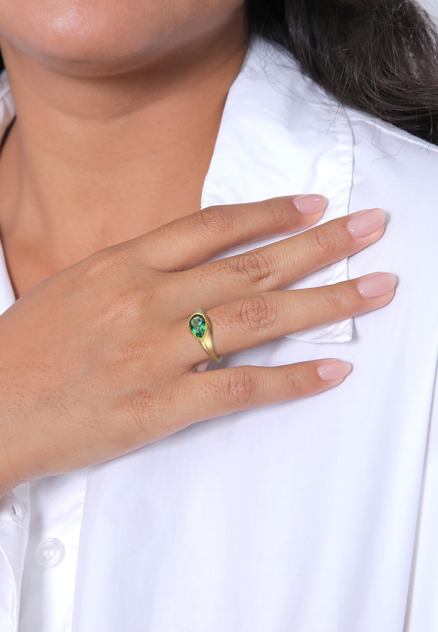 Elli Premium Fingerring »Quarz Grün Klassik 925 Silber vergoldet«