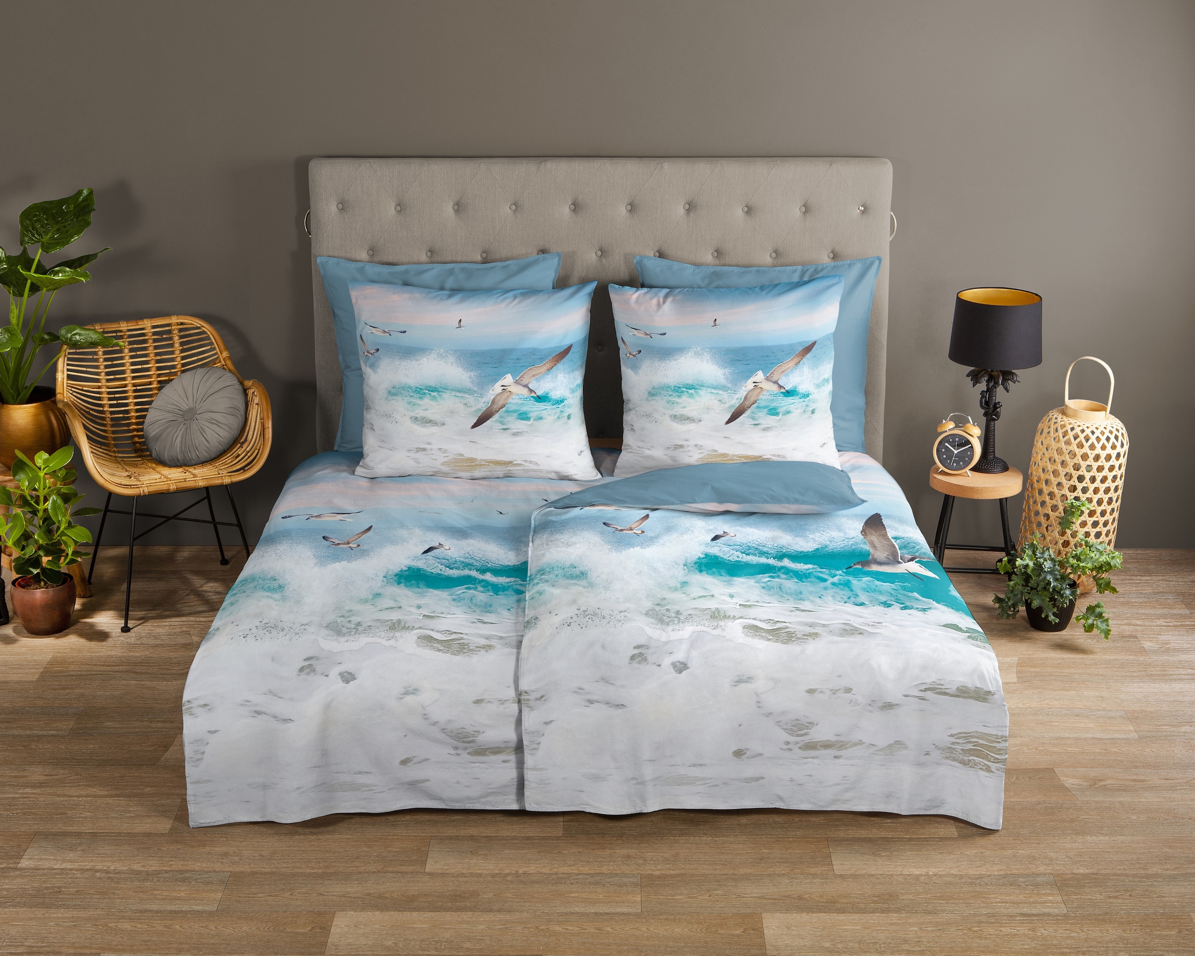 good morning Wendebettwäsche »Celle«, Baumwolle, Renforcé, Reißverschluss, Wendeoptik, Strand, Meer, Blau