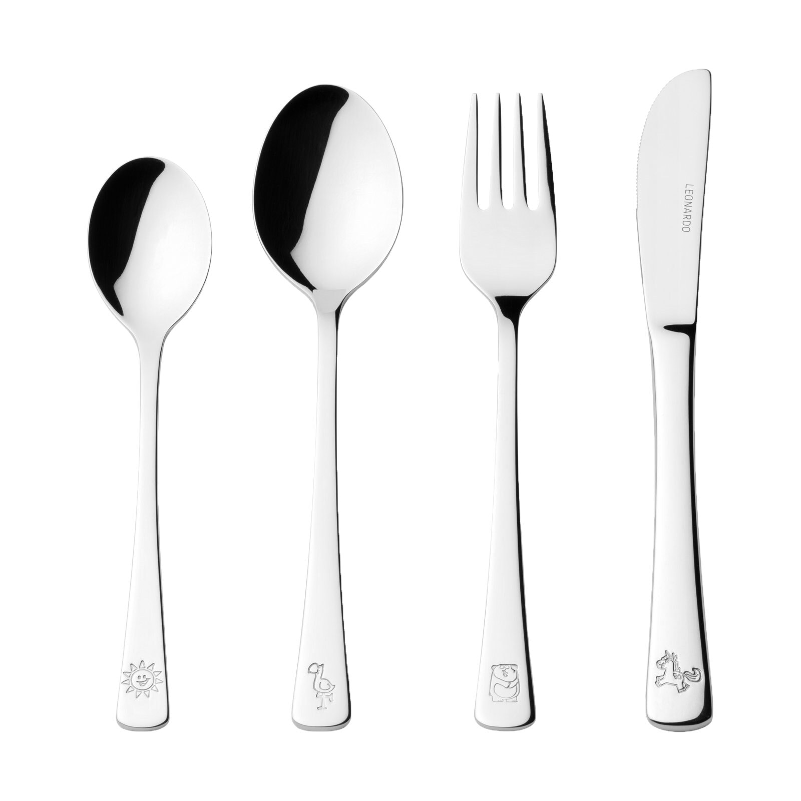LEONARDO Kinderbesteck "Kinderbesteck Bambini 4er Set silber" Ideal für den Alltag, spülmaschinengeeignet