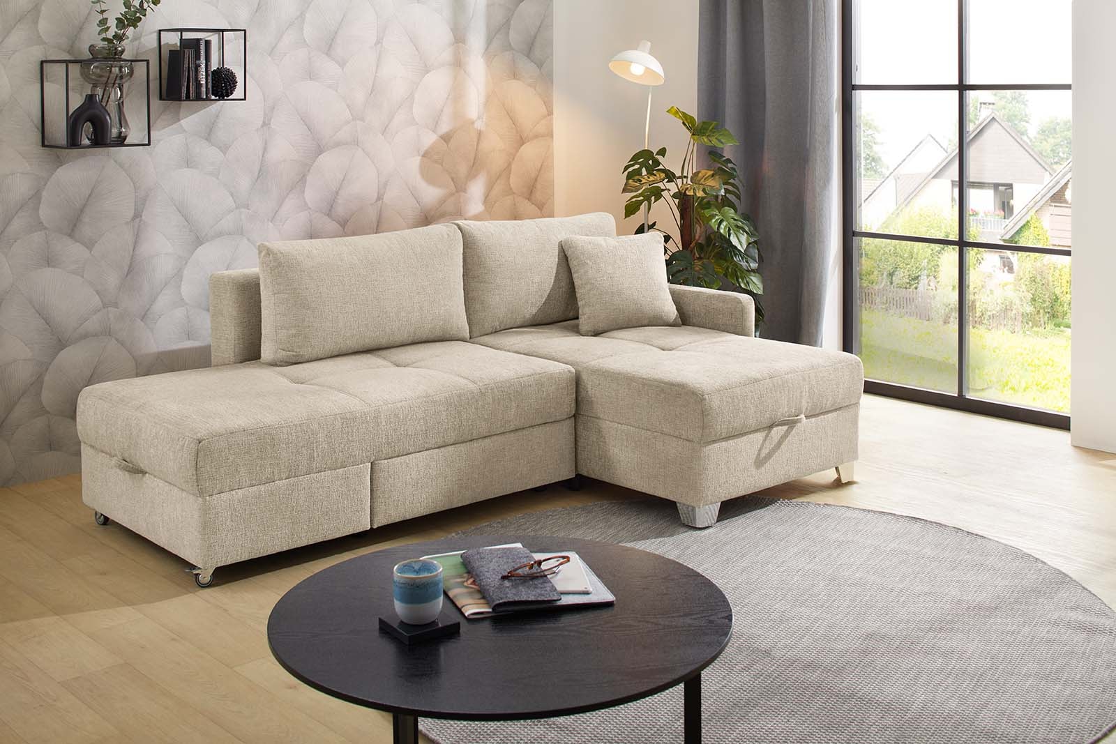 Jockenhöfer Gruppe Ecksofa "Lemberg L-Form, B: 232 cm, Dreh-Schwenk-Ottomane" mit Schlaffunktion, Bettkasten & Zierkissen, wandelbar zum Big-Sofa