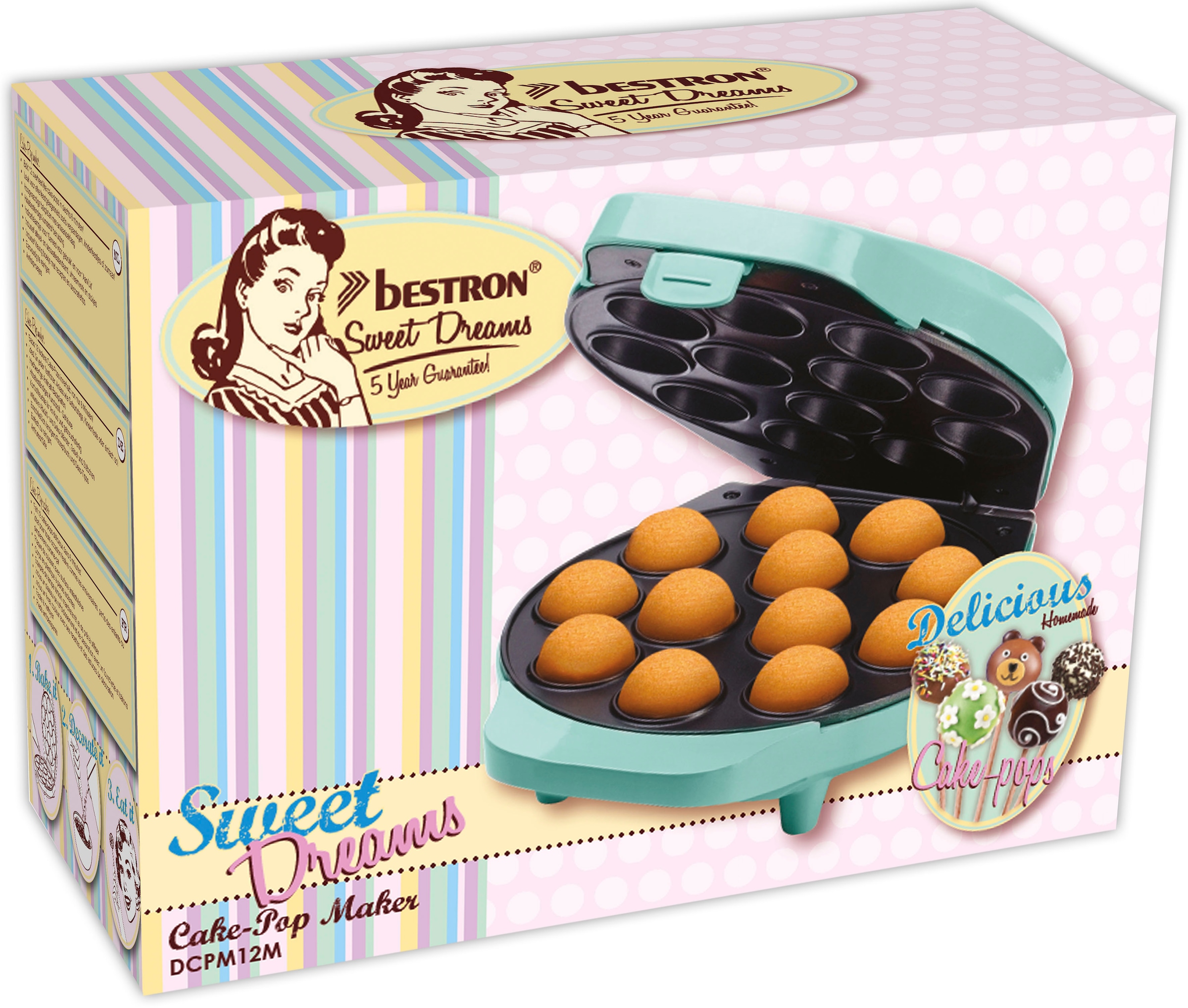 bestron Cakepop-Maker »DCPM12 im Retro Design, inklusive Cake-Pop-Butler«, 700 W, im Retro Design, Antihaftbeschichtung