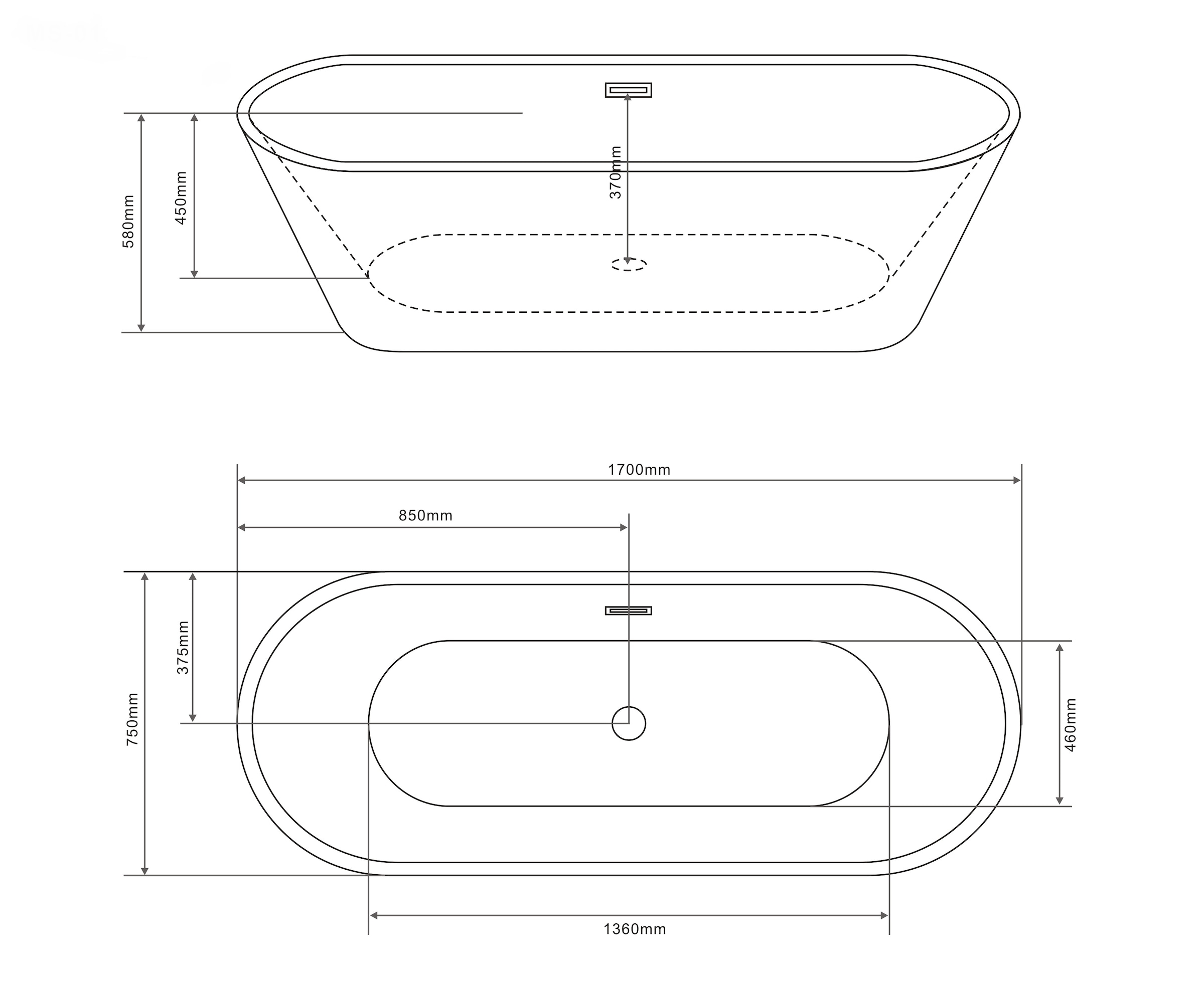 Sanotechnik Badewanne »YORK«, 170x75x58cm, aus Acryl