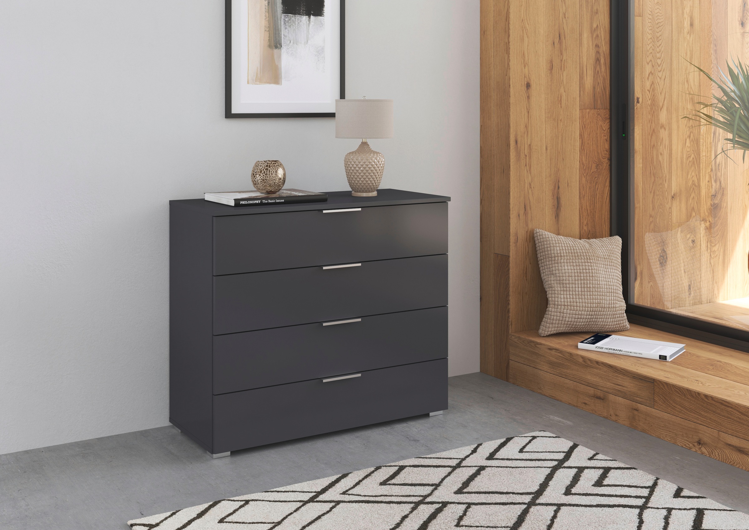 rauch Schubkastenkommode »Sideboard Schubladenkommode AGORDO mit Dekor- oder Hochglanzfront«, (in zwei Griff-Farben), Breite 93 cm mit 4 großen Schubladen für viel Stauraum MADE IN GERMANY