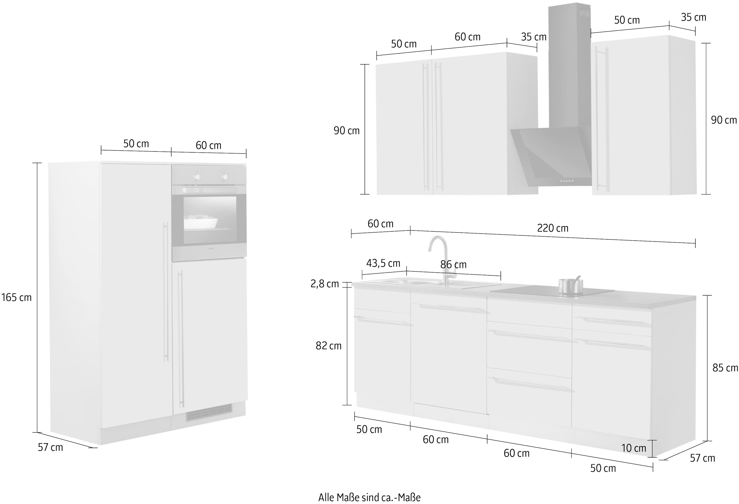 wiho Küchen Küchenzeile »Chicago«, mit E-Geräten, Gesamtbreite 330 cm