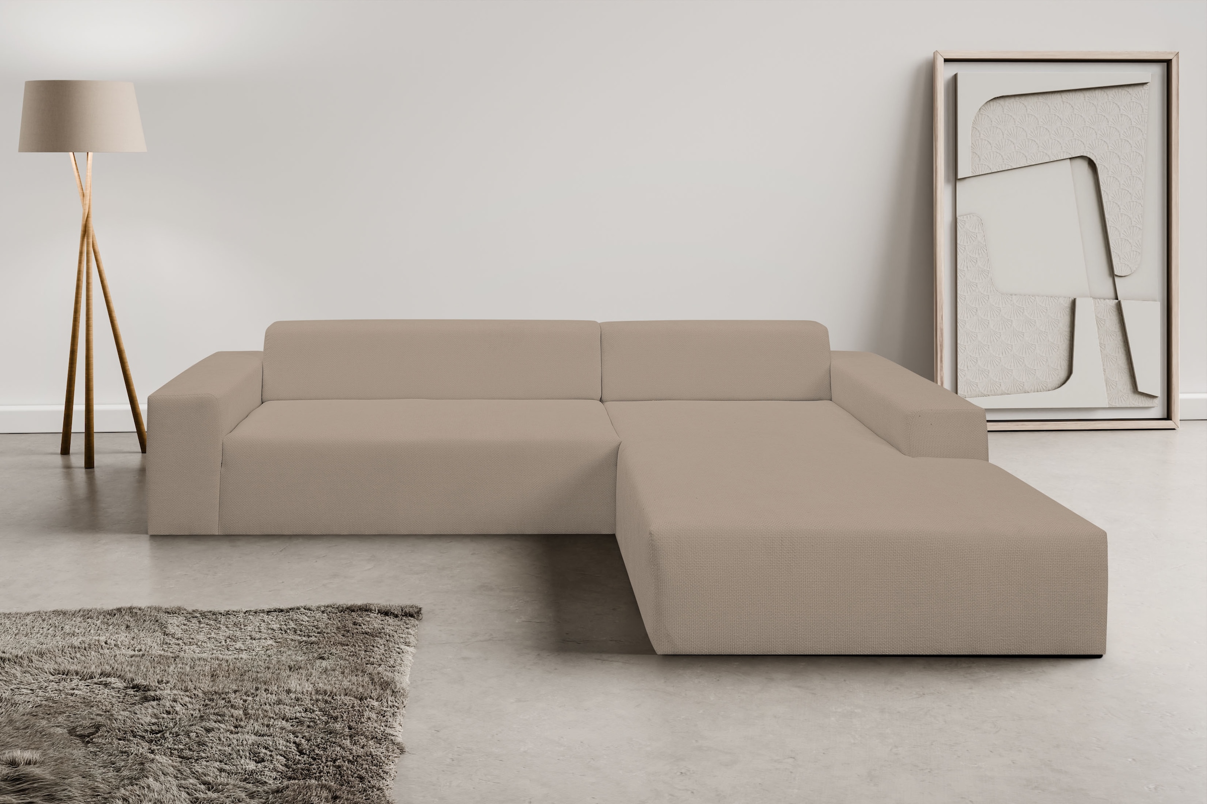 WERK2 Ecksofa "Zeus-XL 311 cm breit, bequemes Mega-Sofa in L-Form, große Sitztiefe" Curvy-trend Chenille Big-Sofa mit 210 cm XXL-Ottomane für 2 Personen