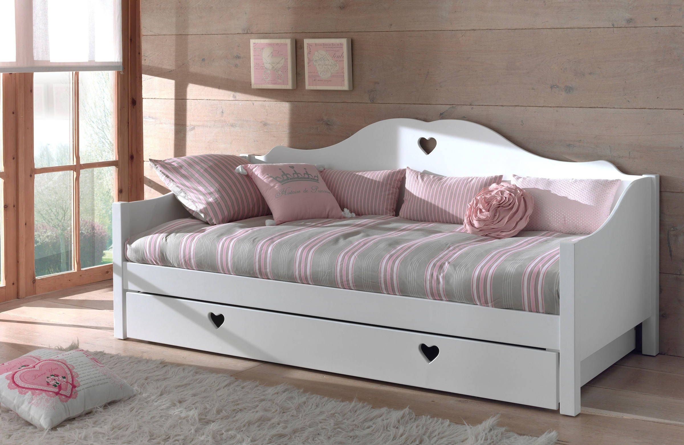 Vipack Schubkasten »Amori, auf Rollen zum Unterschieben unter das Bett«, (B/H/T ca. 199x22x94cm, Bedenplatten Dekor, einfach zu bedienen), bietet viel Stauraum im Zimmer, weiß lackiert