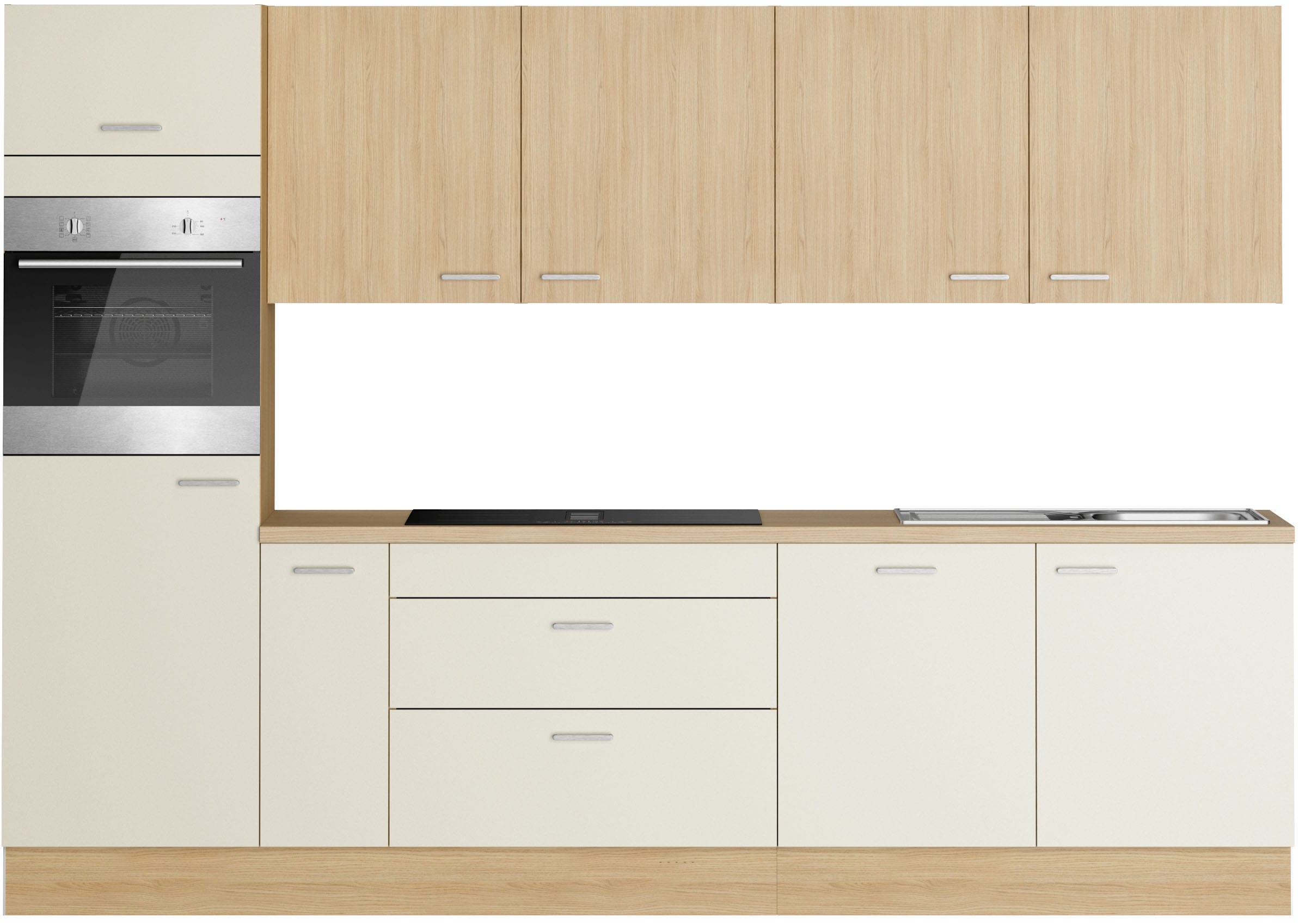 KOCHSTATION Küchenzeile "KS-Lucy wahlweise mit Induktionskochfeld mit integriertem Dunstabzug" Breite 300 cm, Soft-Close, inkl. Zubehör, wahlweise mit E-Geräten