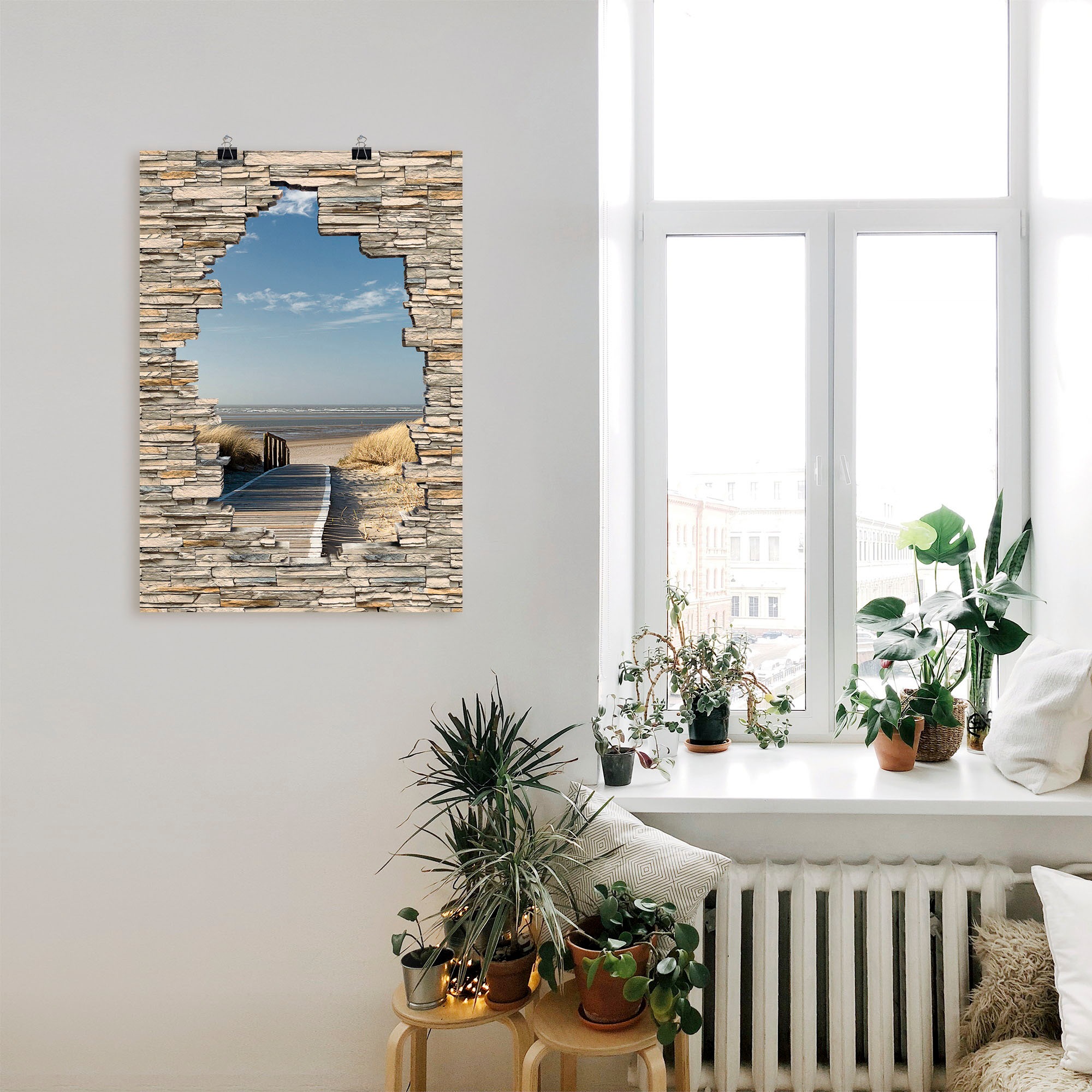 Artland Wandbild »Nordseestrand Langeoog Steg Stein Mauer«, Strandbilder, (1 St.), als Wandaufkleber in verschied. Größen
