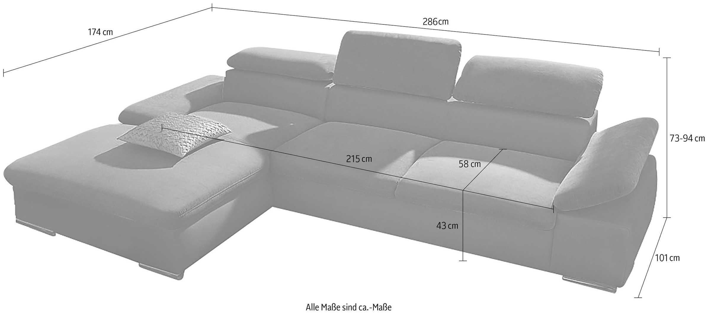 sit&more Ecksofa »Valantine L-Form«, inkl. Kopf- und Armteilverstellung, wahlweise mit Bettfunktion