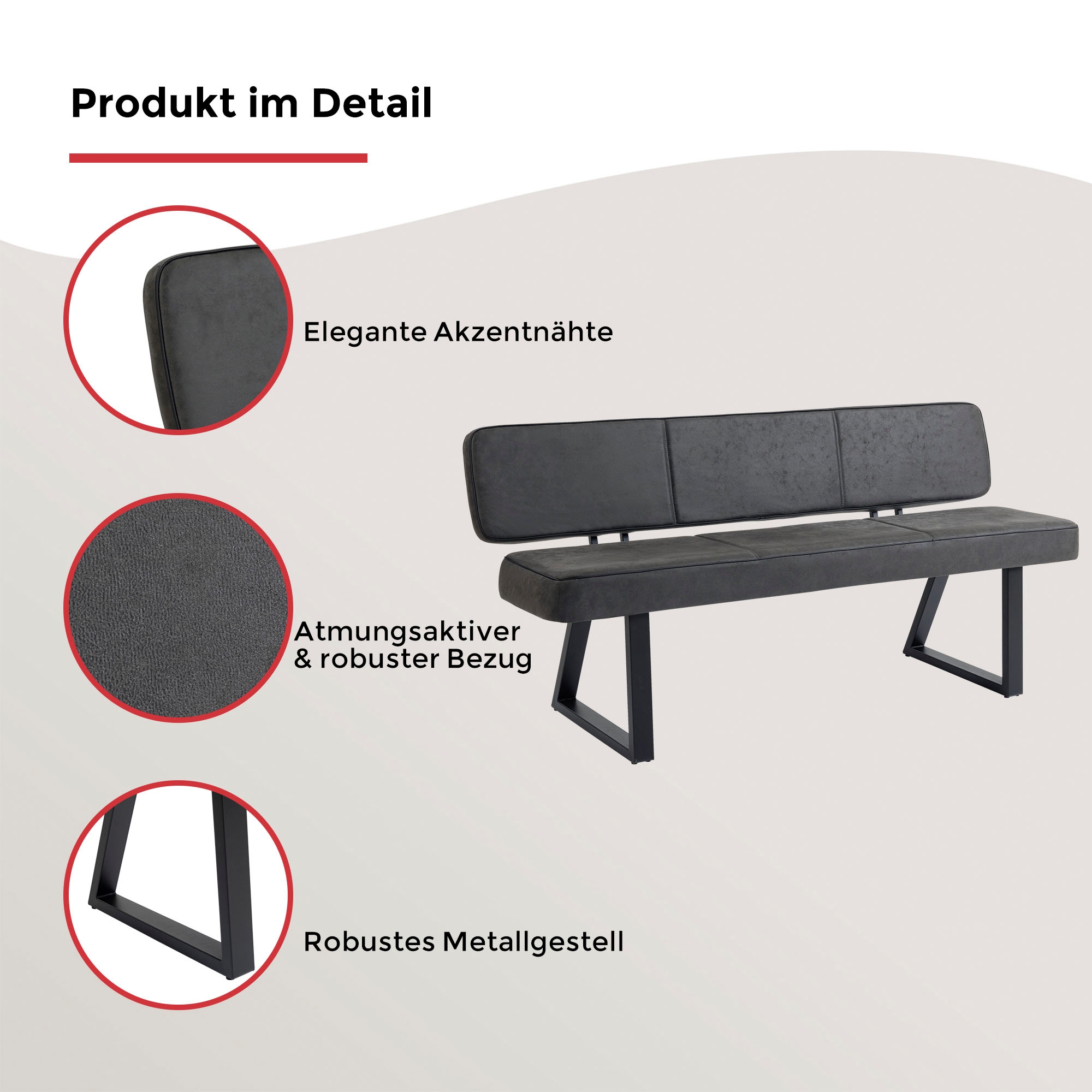 Duo Collection Sitzbank »Tara Bank mit Rückenlehne« Hochwertiger Mikrofaserbezug, mit Federkern, bis 260 kg belastbar