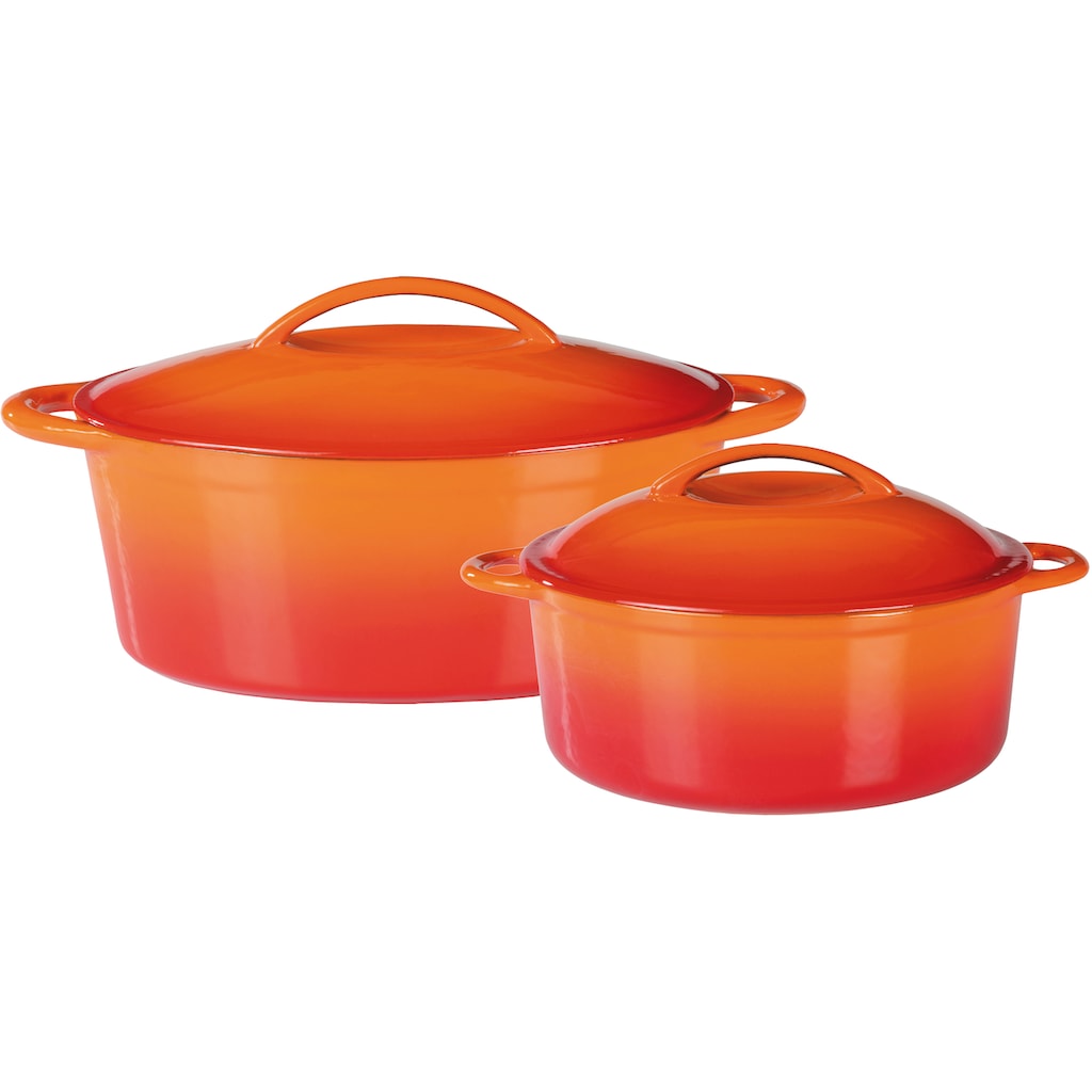 GSW Topf-Set »Orange Shadow«, Gusseisen, (Set, 4 tlg., 1x Kochtopf Ø 24 cm, 1 x Bräter 32x25 cm, je mit Deckel)