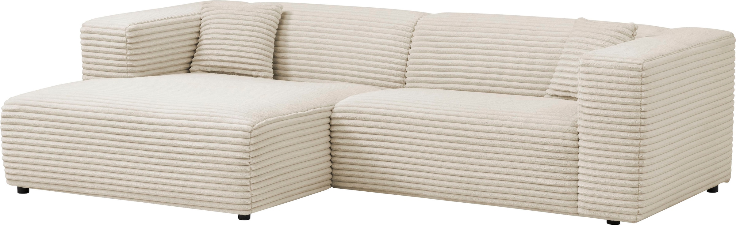 andas Ecksofa »BAKELS, L-Form in Cord oder Boucle-Stoff, moderne Couch«, wahlweise Recamiere rechts/links, bequemer Sitzkomfort