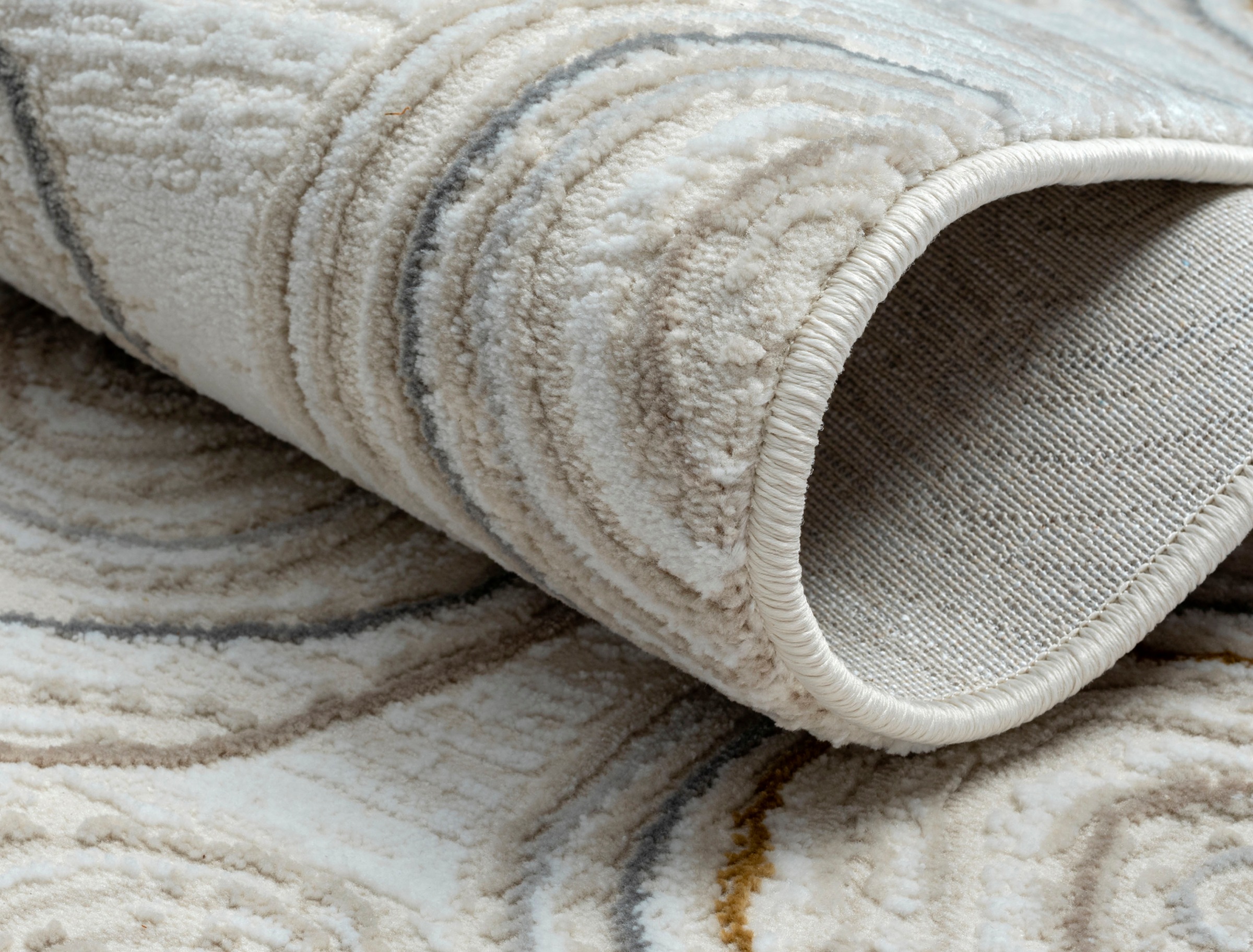 Teppich "My Style, LAGERRÄUMUNG", beige (creme, hellgrau, altgoldfarben), B:200cm H:10mm L:290cm, Polyester, MYFLAIR MÖBEL & ACCESSOIRES, Teppiche, Teppich, Kurzflor, Scandi-Design, besonders weich durch Microfaser, mit Fransen 2