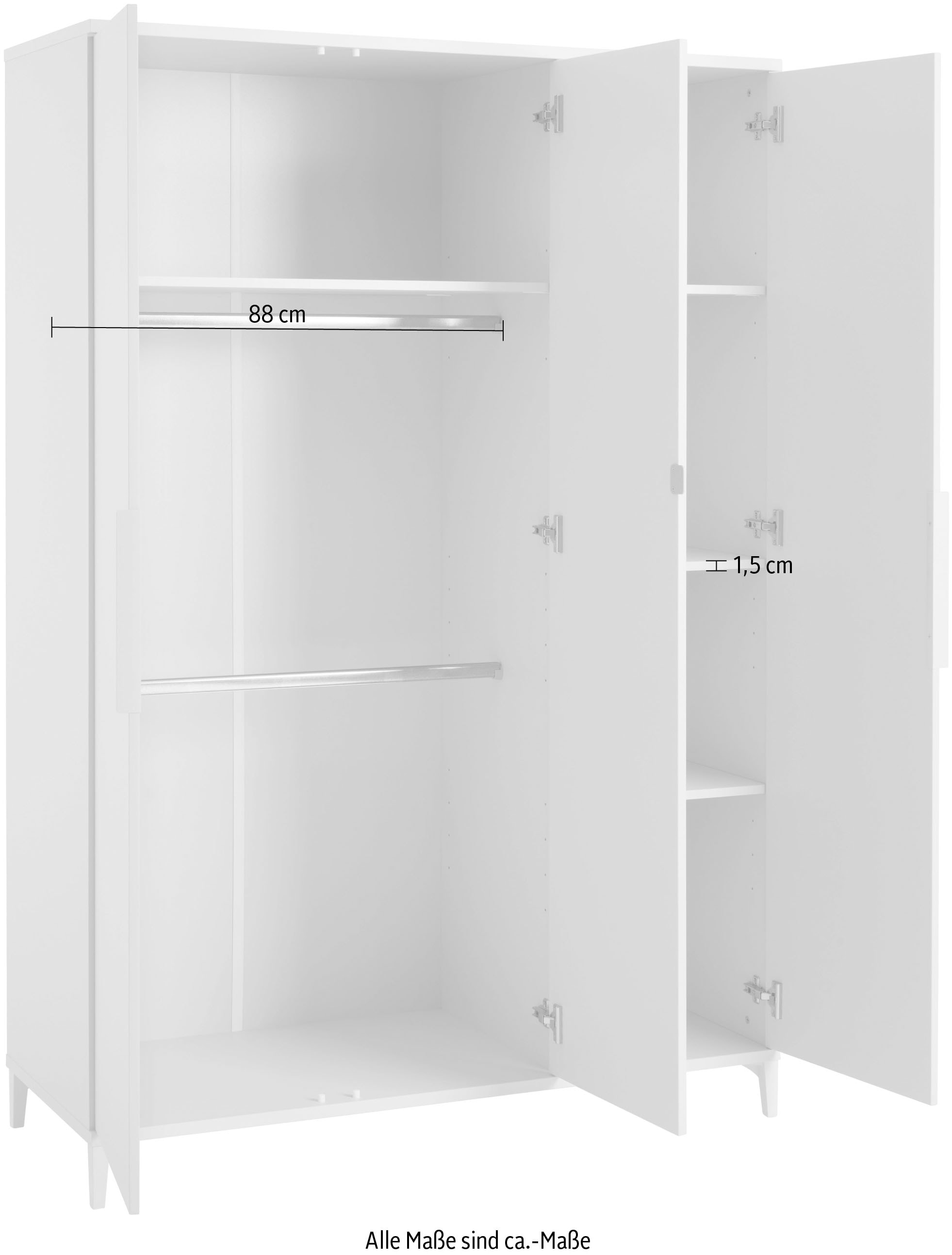 YUNY by PAIDI Kleiderschrank »SISTER LOU, yuny by PAIDI«, mit 3 Türen, inklusive 4 Einlegeböden und 2 Kleiderstangen