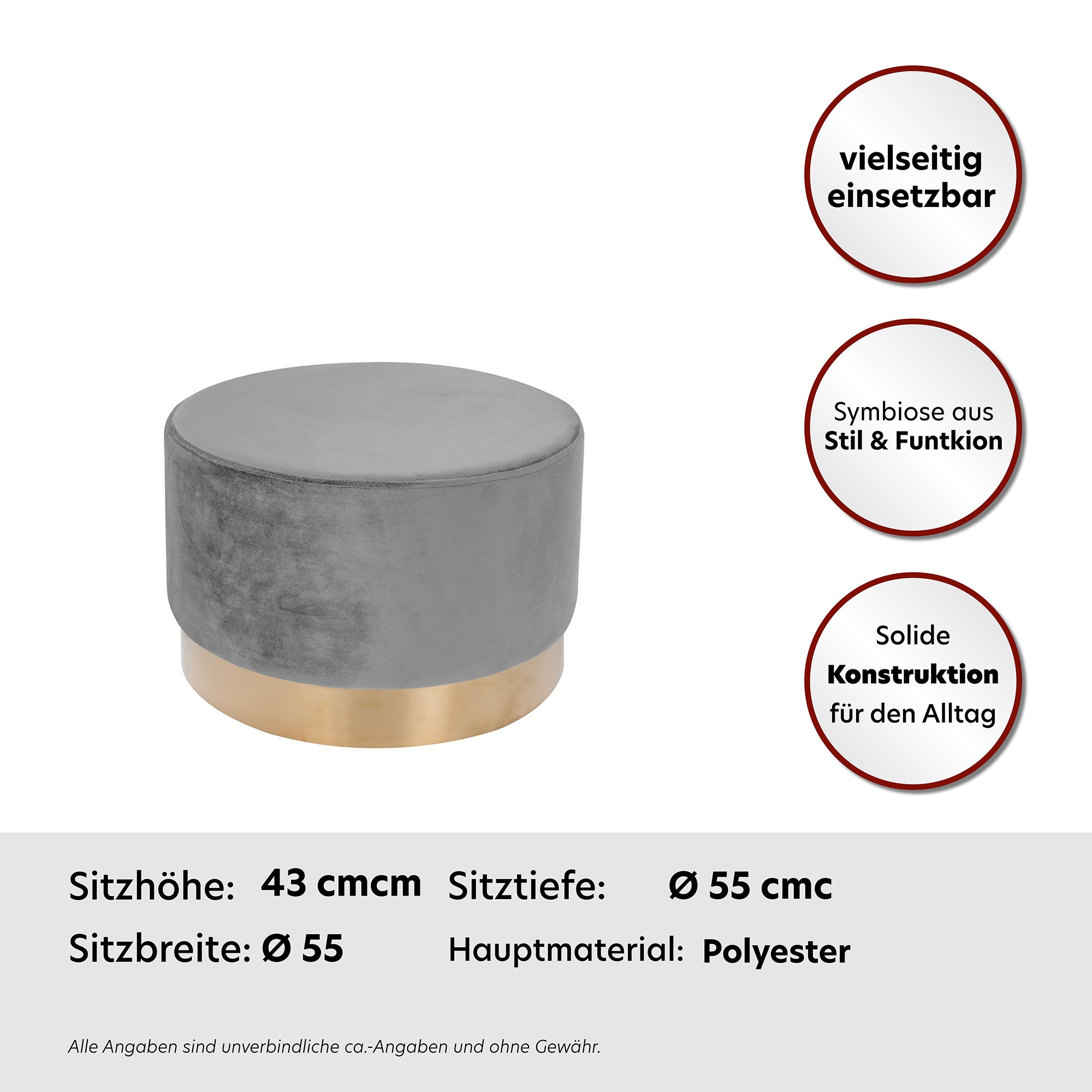 Kayoom Hocker »Nano 510, Hocker in stilvollem Design,weiche Schaumstoff-Sitzfläche«, (1 St.), Golz Akzente, mit pflegeleichtem Stoffbezug, große runde Form