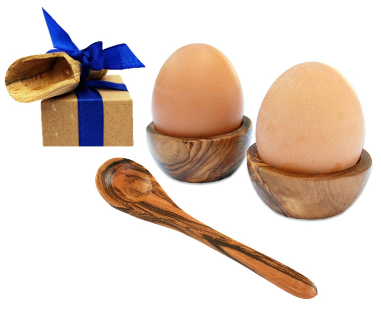 Olivenholz-erleben Eierbecher "6er Set Eierbecher PICCOLO plus 6 Eierlöffel aus Olivenholz" Die Eierbecher Piccolo sind stapelbar und so besonders platzsparend