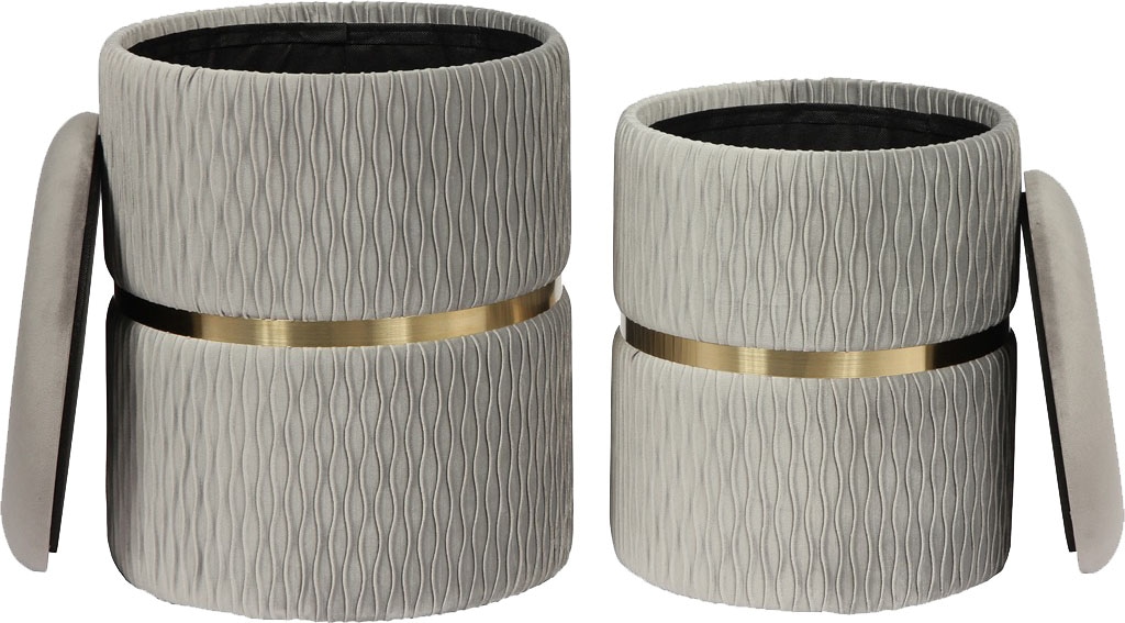 Kayoom Polsterhocker »Hocker Zora 425 2er-Set, Praktischer und versteckter Stauraum«, (Set, 2 St.), 2er-Set mit Stauraum, ineinander stapelbar, goldener Ring