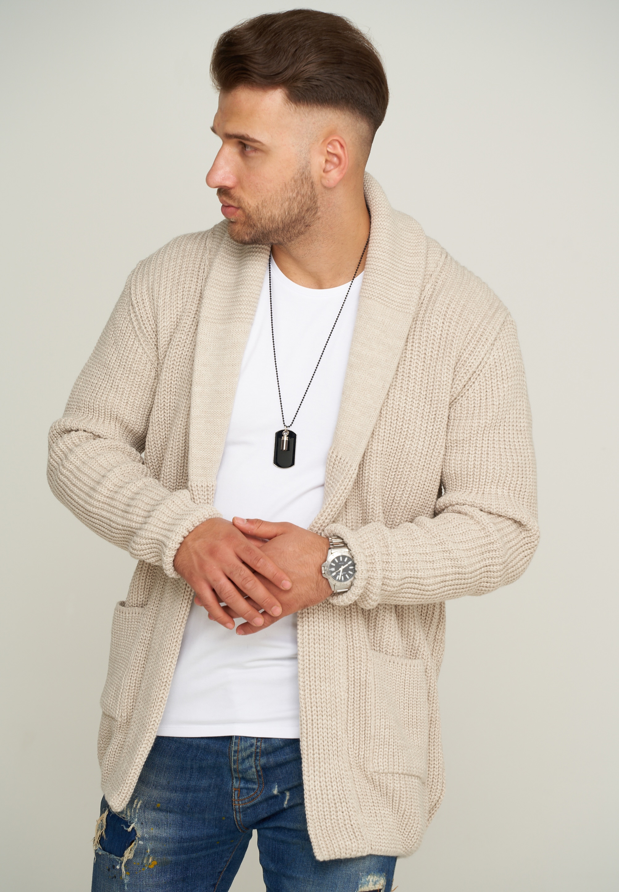 behype Strickjacke »MKCARDY45«, mit Schalkragen